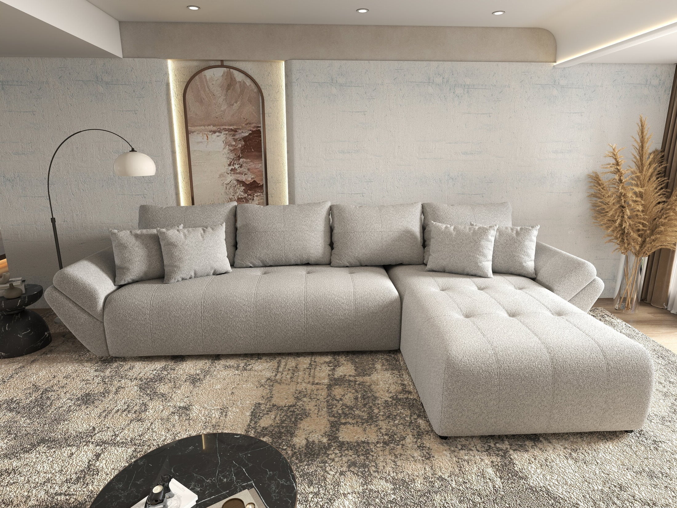 Colțar extensibil dumonde cu ladă de depozitare si sezut confortabil din spuma HR, Berlin XL Euphoria Dove 350x185 cm II