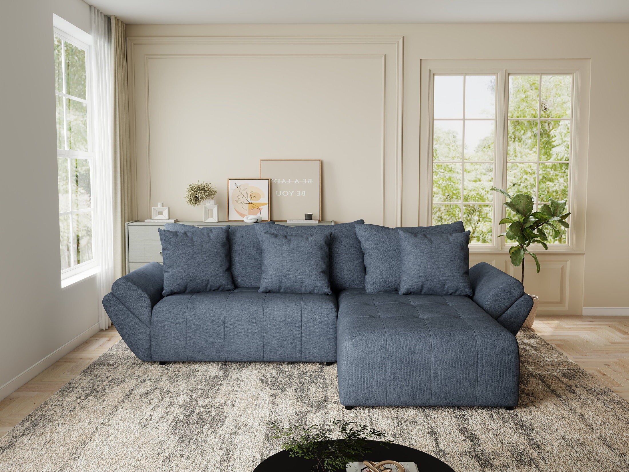 Colțar extensibil dumonde cu ladă de depozitare si sezut confortabil din spuma HR, Berlin Enjoy Antracit 280x185 cm II