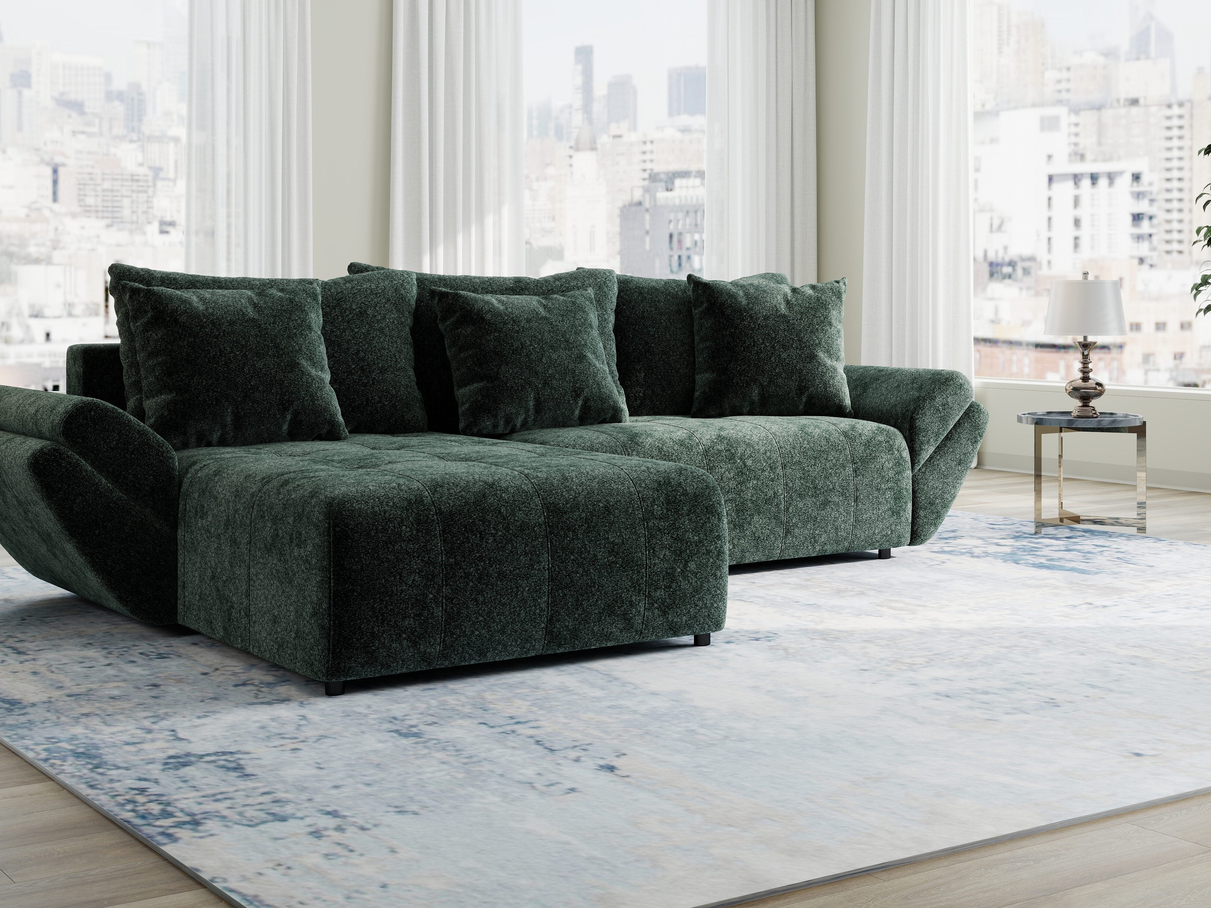 Colțar extensibil dumonde cu ladă de depozitare si sezut confortabil din spuma HR, Berlin Euphoria Verde 280x185 cm