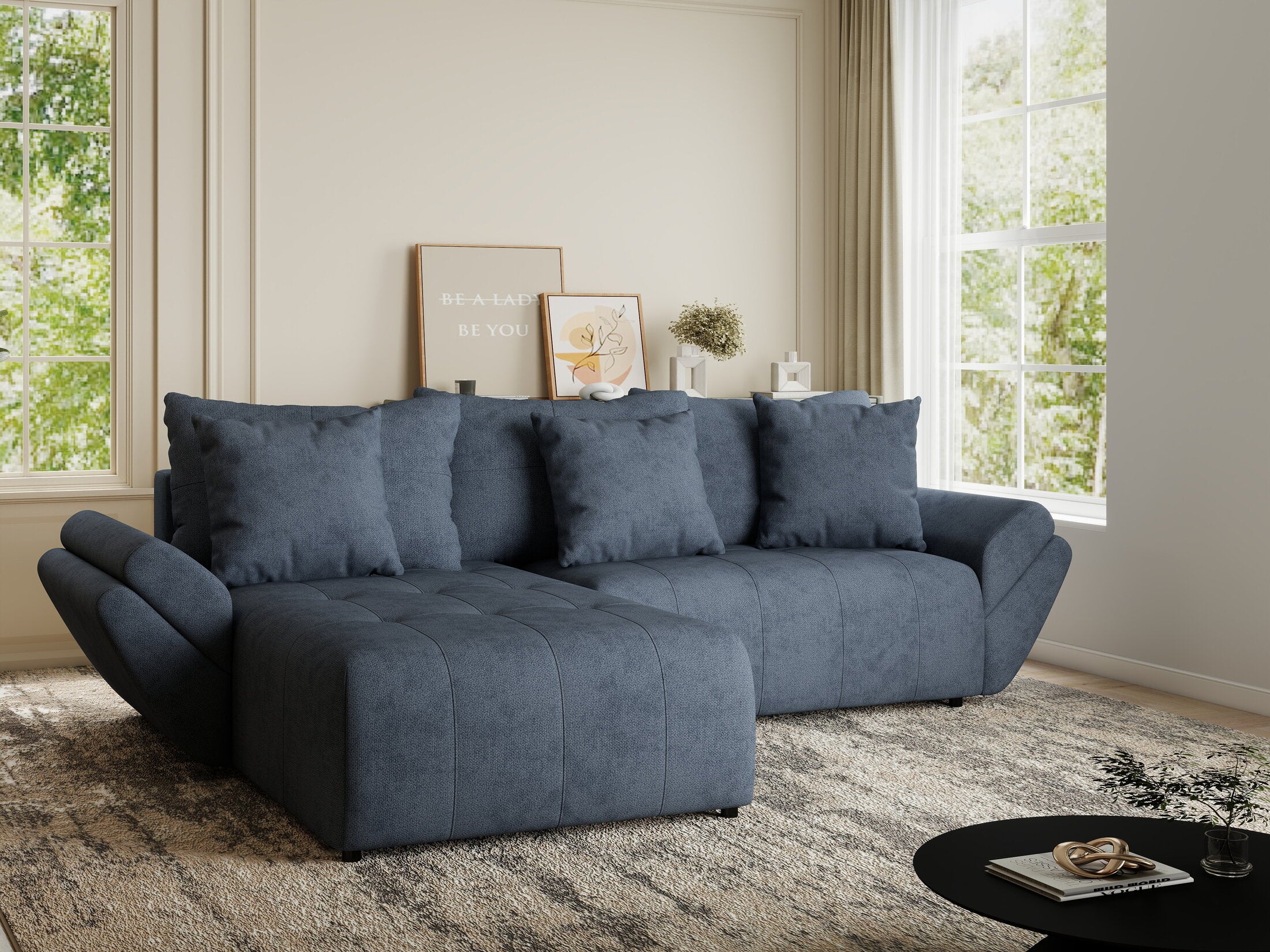 Colțar extensibil dumonde cu ladă de depozitare si sezut confortabil din spuma HR, Berlin Enjoy Antracit 280x185 cm