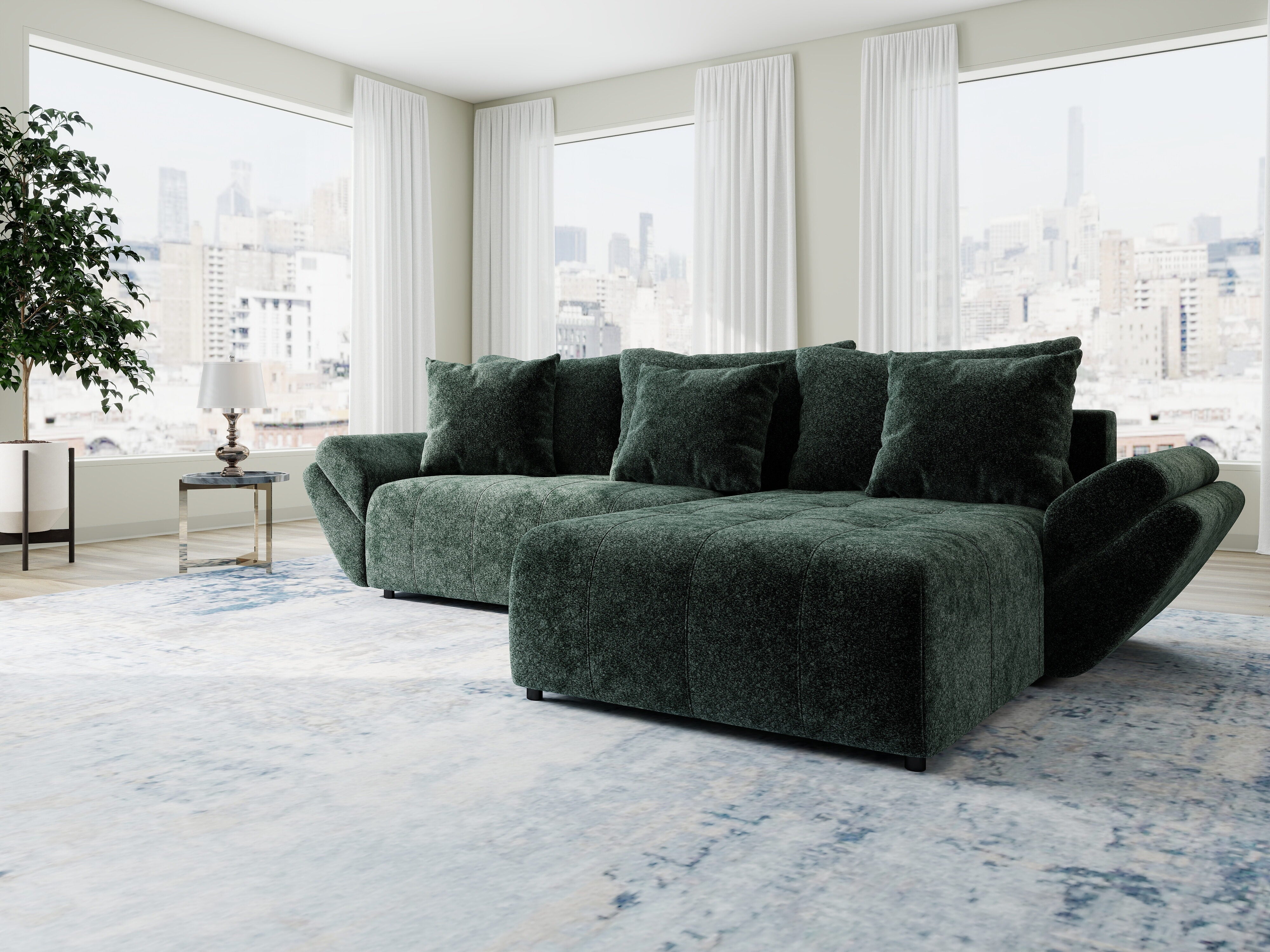 Colțar extensibil dumonde cu ladă de depozitare si sezut confortabil din spuma HR, Berlin Euphoria Verde 280x185 cm II