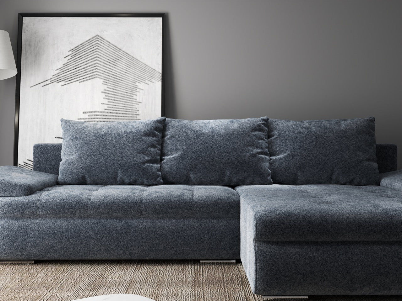 Colțar extensibil dumonde cu ladă de depozitare si sezut confortabil din spuma HR, Leonardo Euphoria Grafit 260x185 cm II Fabrica