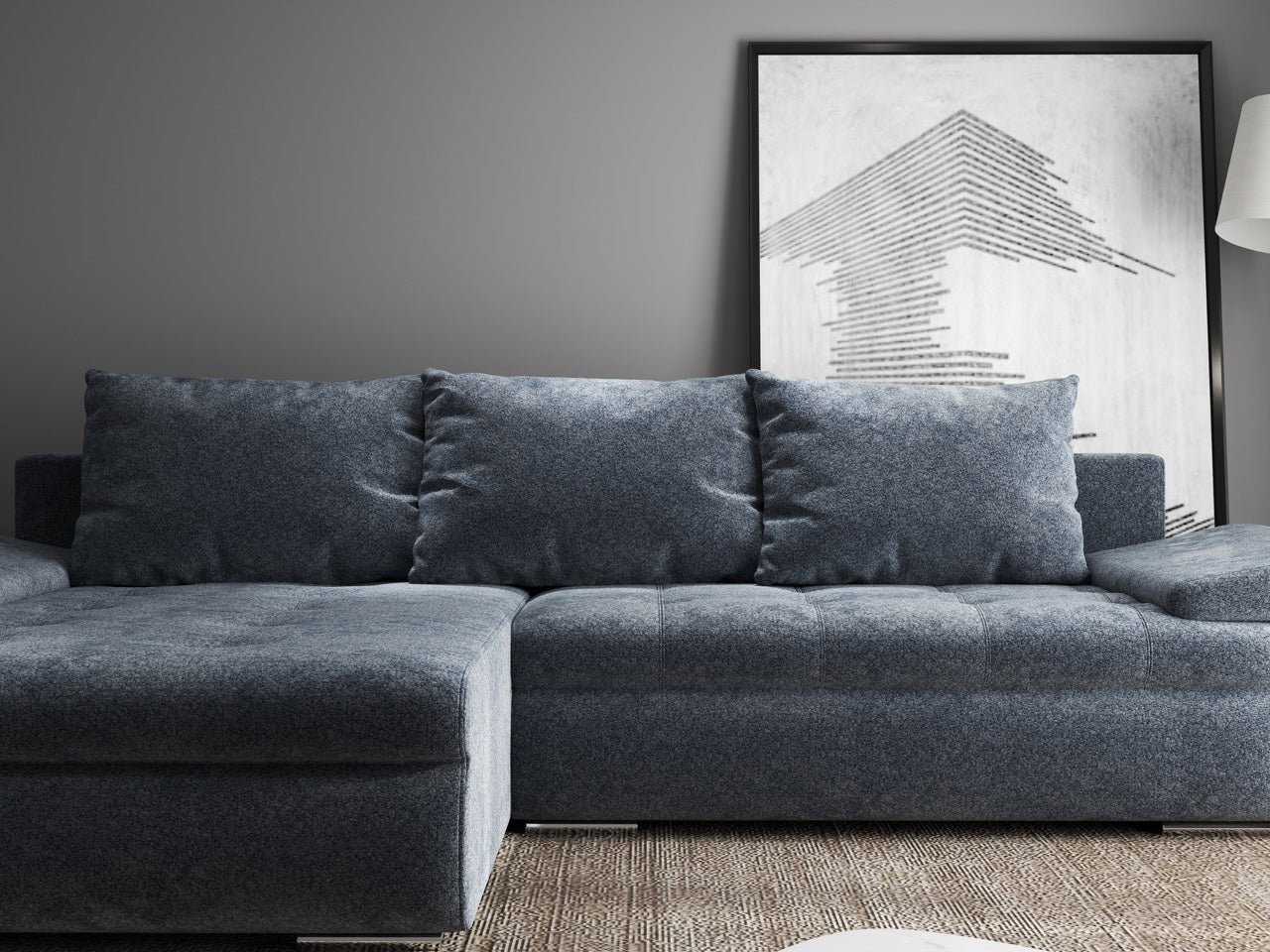 Colțar extensibil dumonde cu ladă de depozitare si sezut confortabil din spuma HR, Leonardo Euphoria Grafit 260x185 cm Fabrica