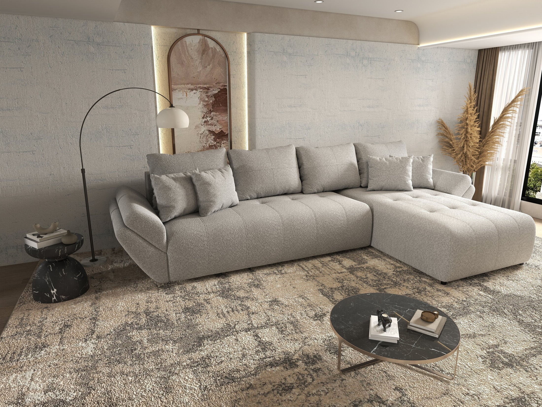 Colțar extensibil dumonde cu ladă de depozitare si sezut confortabil din spuma HR, Berlin XL Euphoria Dove 350x185 cm II