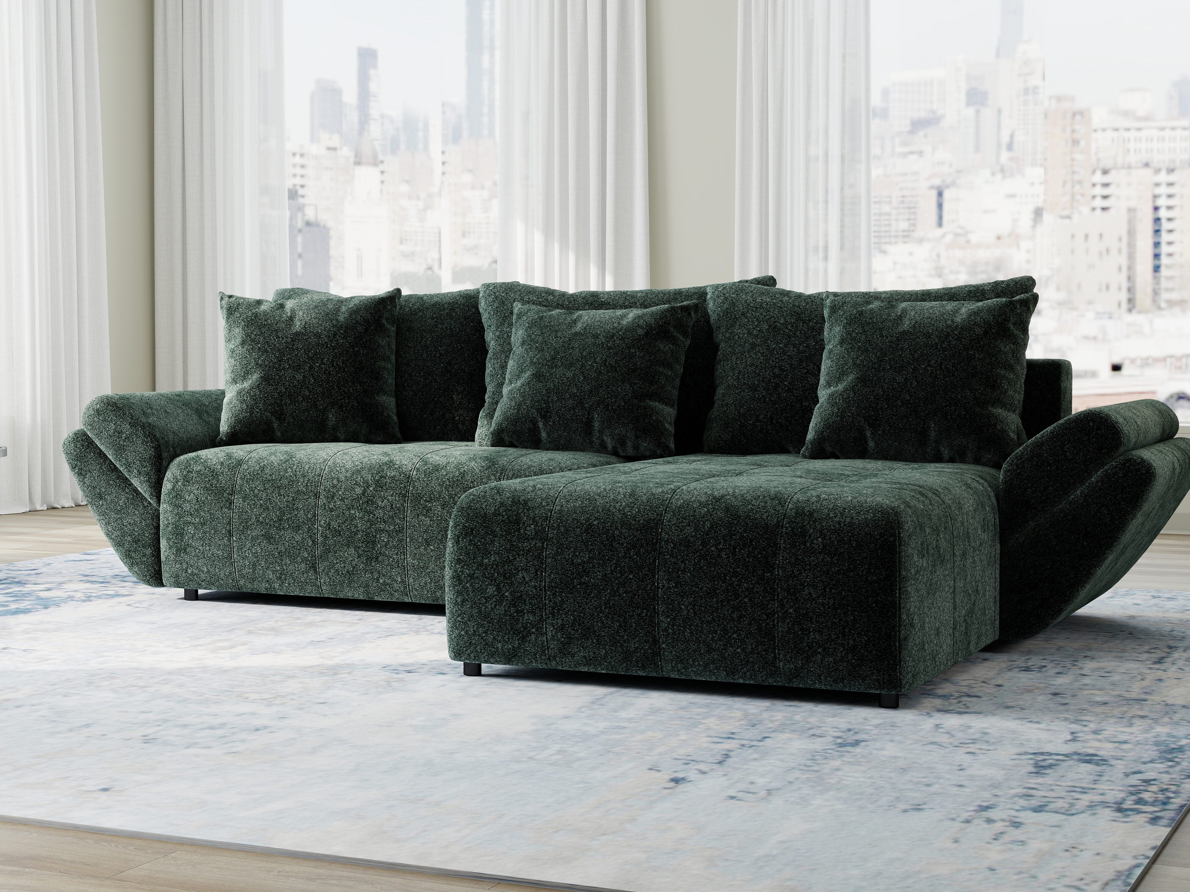 Colțar extensibil dumonde cu ladă de depozitare si sezut confortabil din spuma HR, Berlin Euphoria Verde 280x185 cm II