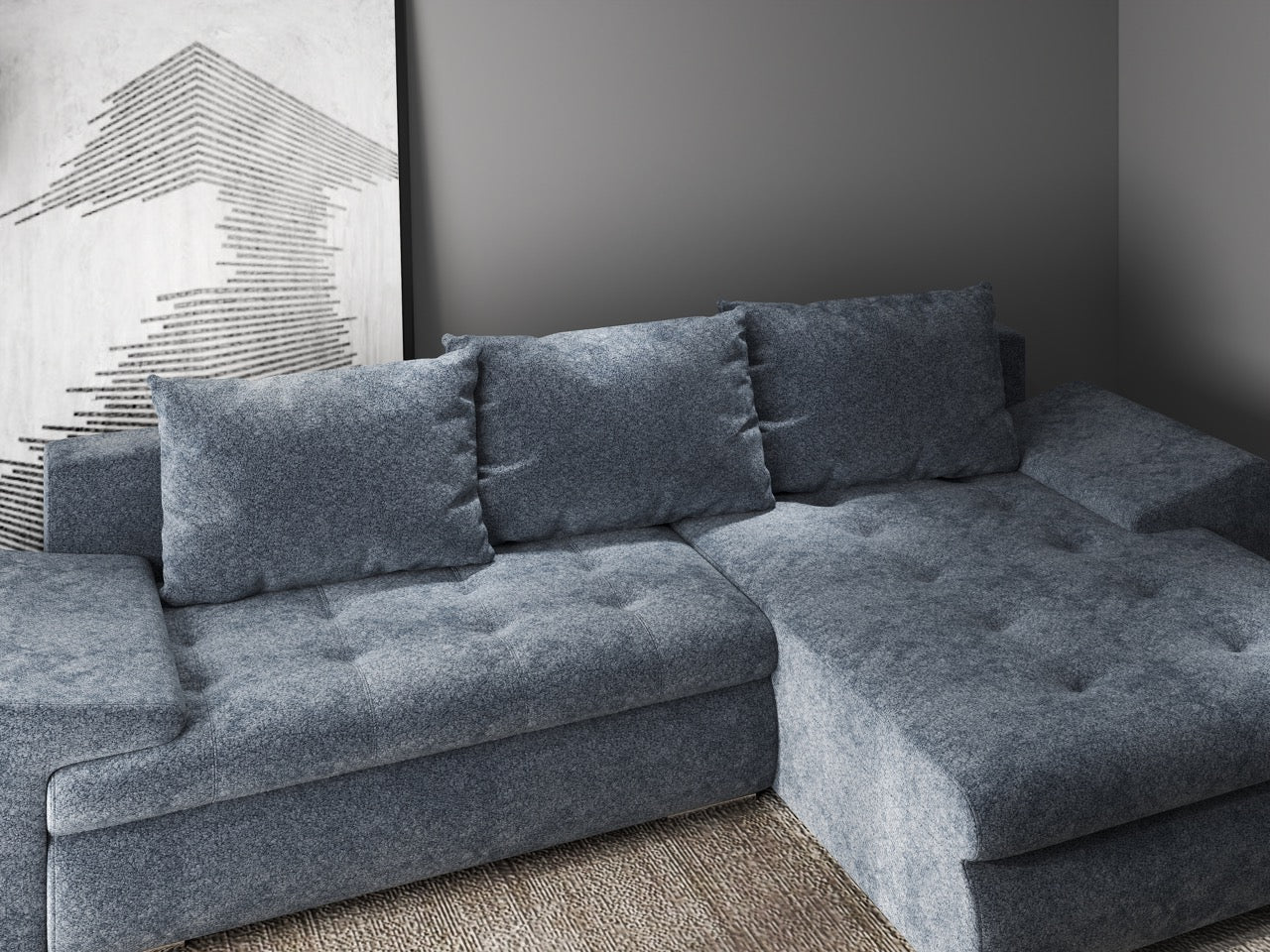 Colțar extensibil dumonde cu ladă de depozitare si sezut confortabil din spuma HR, Leonardo Euphoria Grafit 260x185 cm II Fabrica