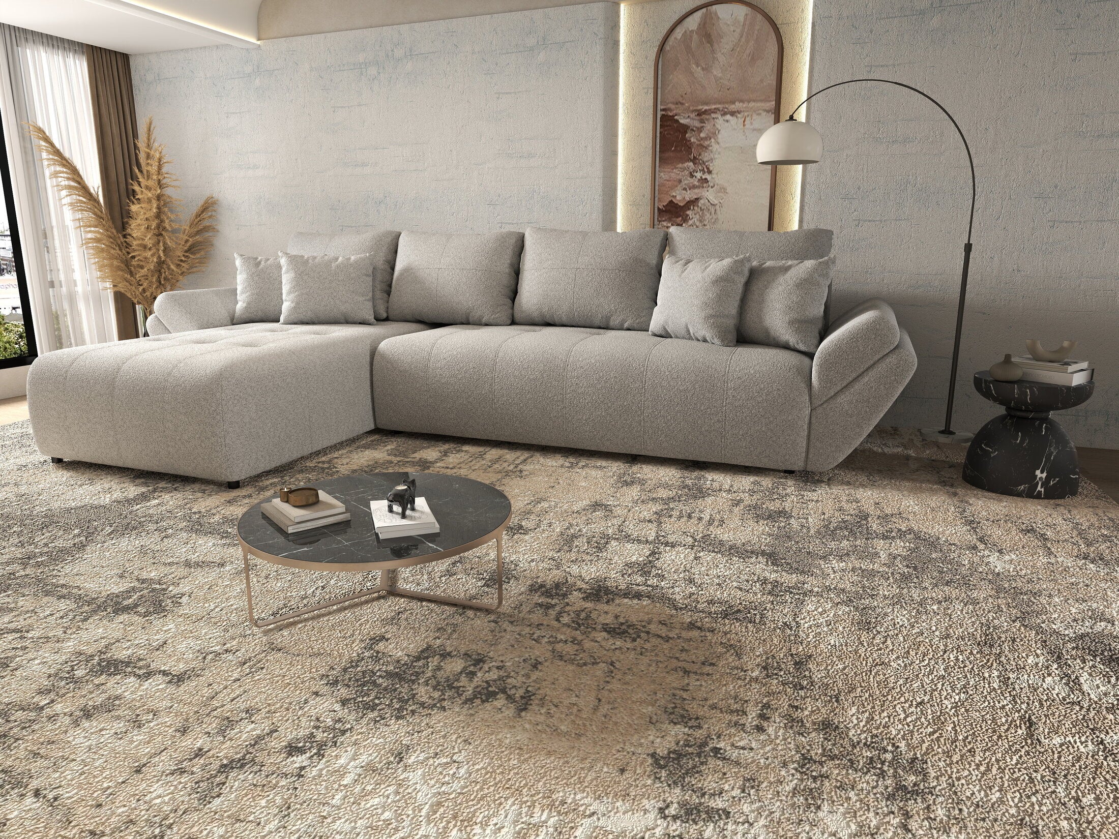 Colțar extensibil dumonde cu ladă de depozitare si sezut confortabil din spuma HR, Berlin XL Euphoria Dove 350x185 cm