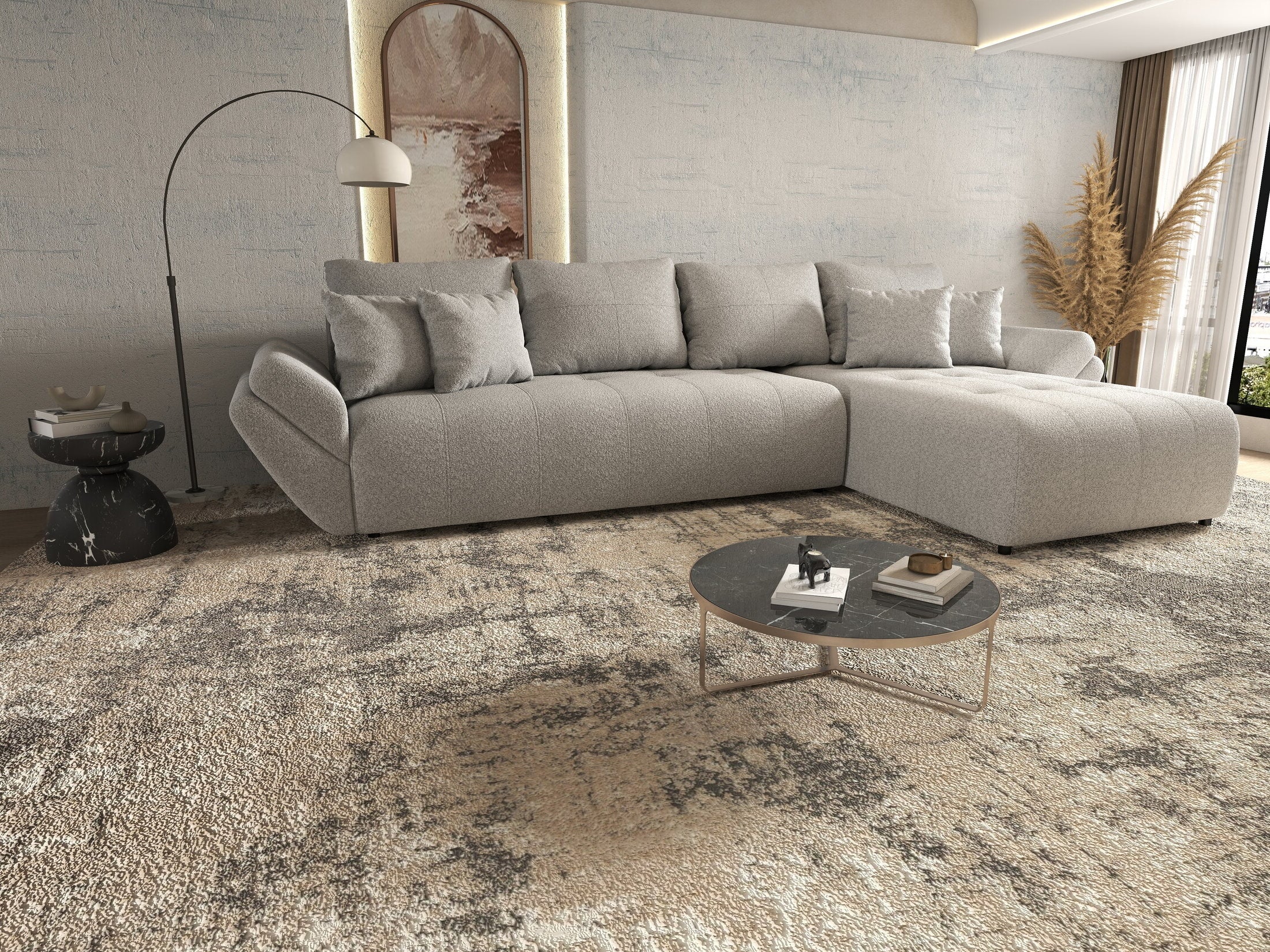 Colțar extensibil dumonde cu ladă de depozitare si sezut confortabil din spuma HR, Berlin XL Euphoria Dove 350x185 cm II