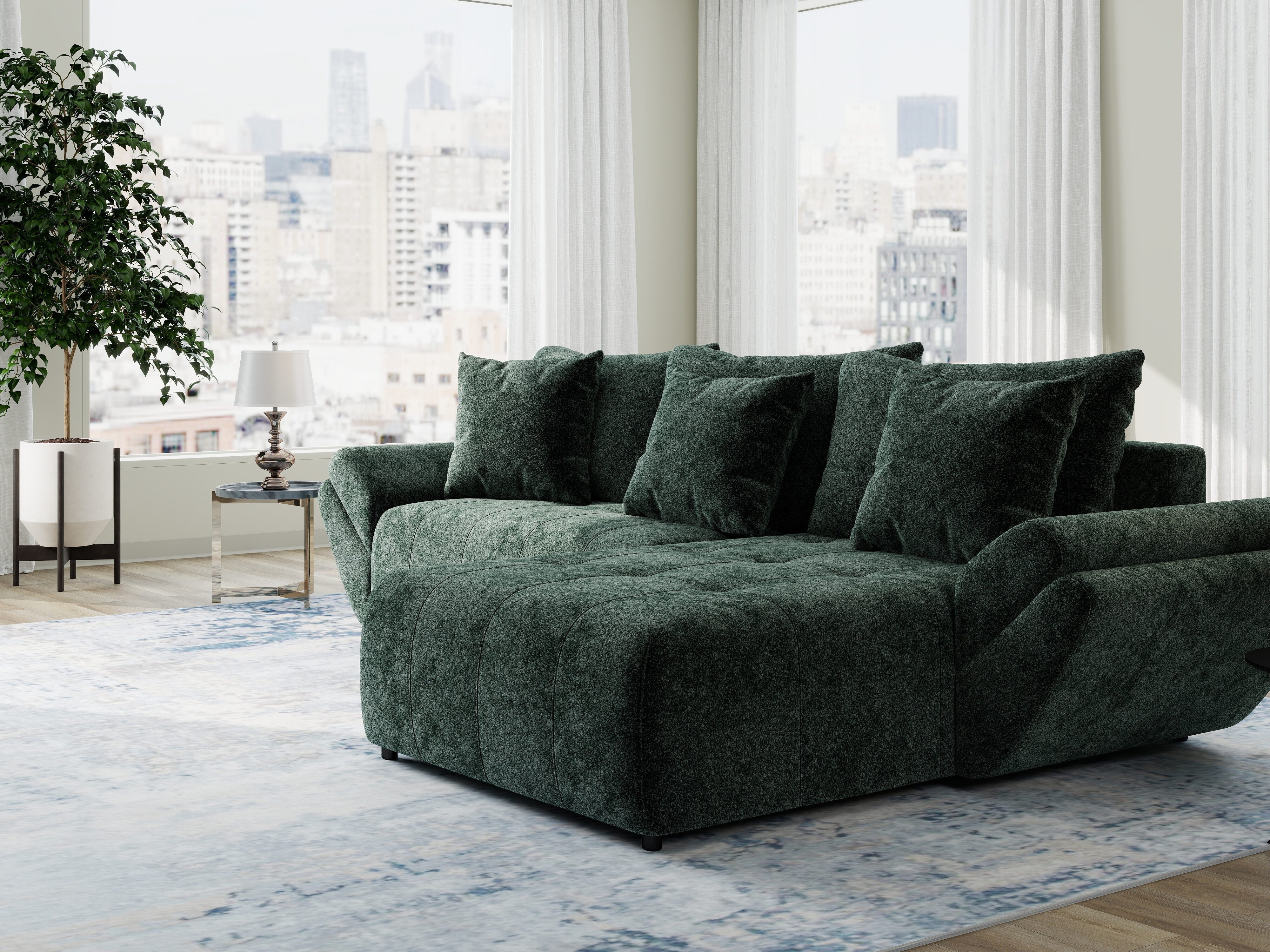 Colțar extensibil dumonde cu ladă de depozitare si sezut confortabil din spuma HR, Berlin Euphoria Verde 280x185 cm II