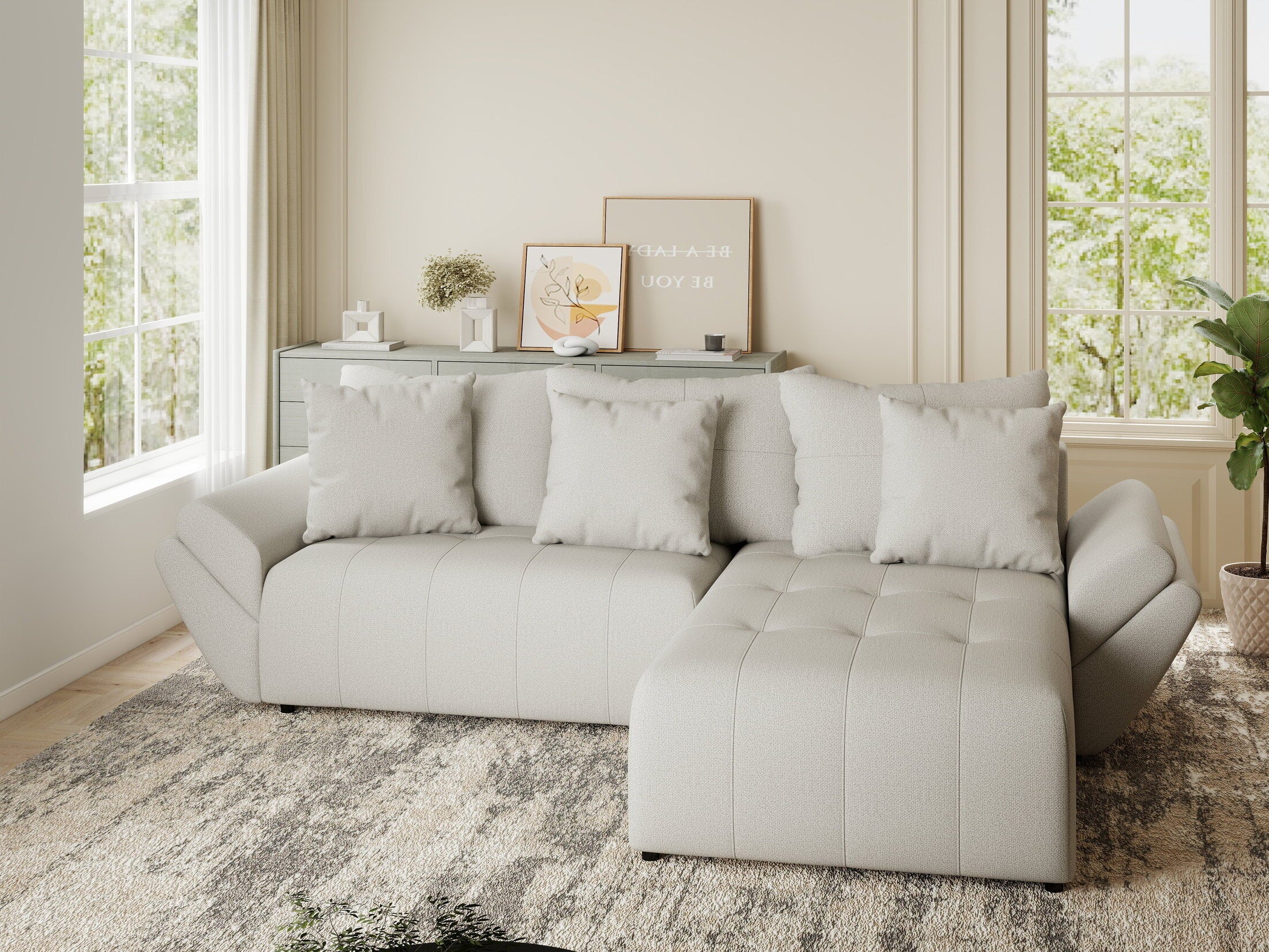 Colțar extensibil dumonde cu ladă de depozitare si sezut confortabil din spuma HR, Berlin Enjoy Bej 280x185 cm II