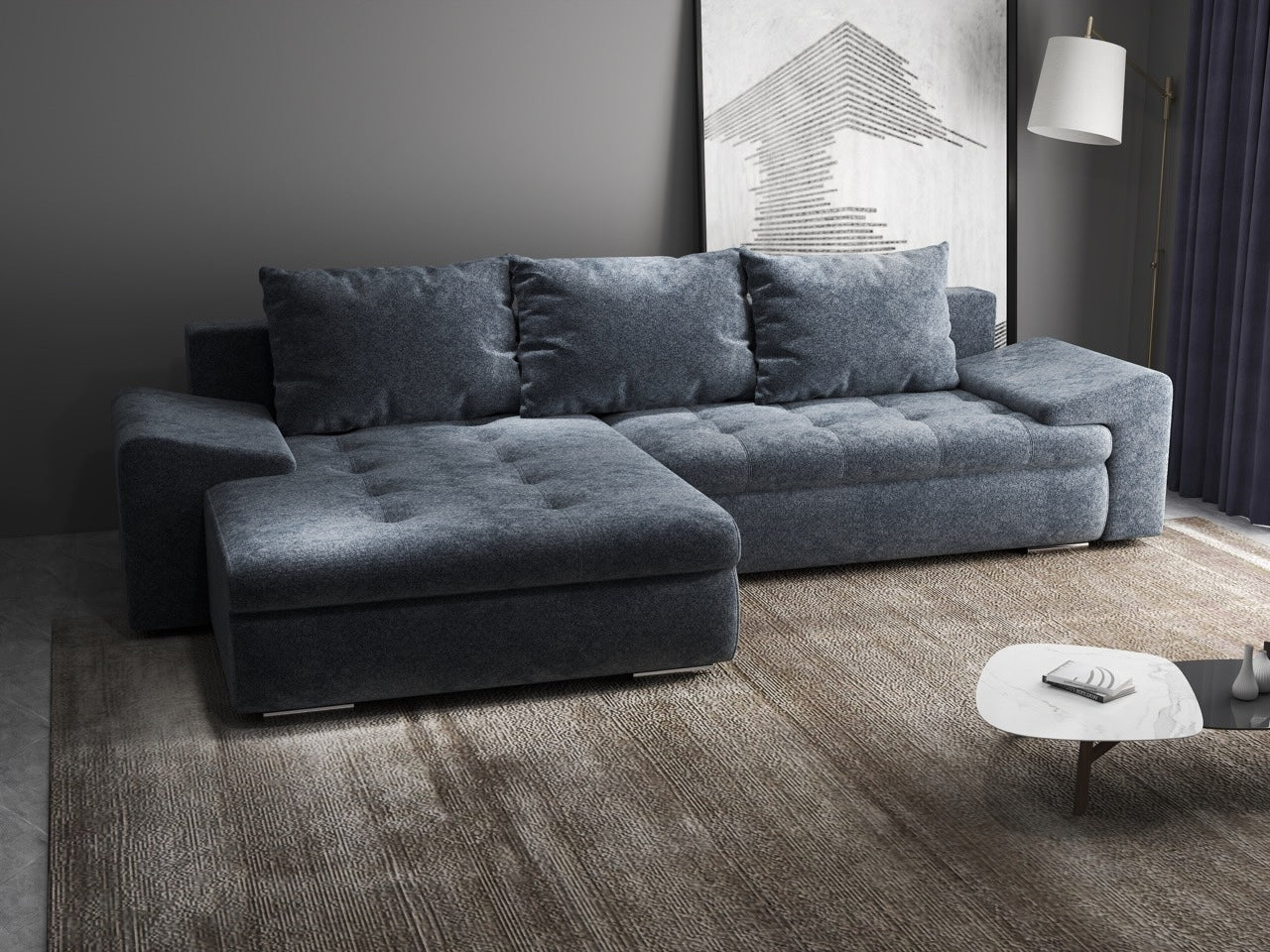 Colțar extensibil dumonde cu ladă de depozitare si sezut confortabil din spuma HR, Leonardo Euphoria Grafit 260x185 cm Fabrica