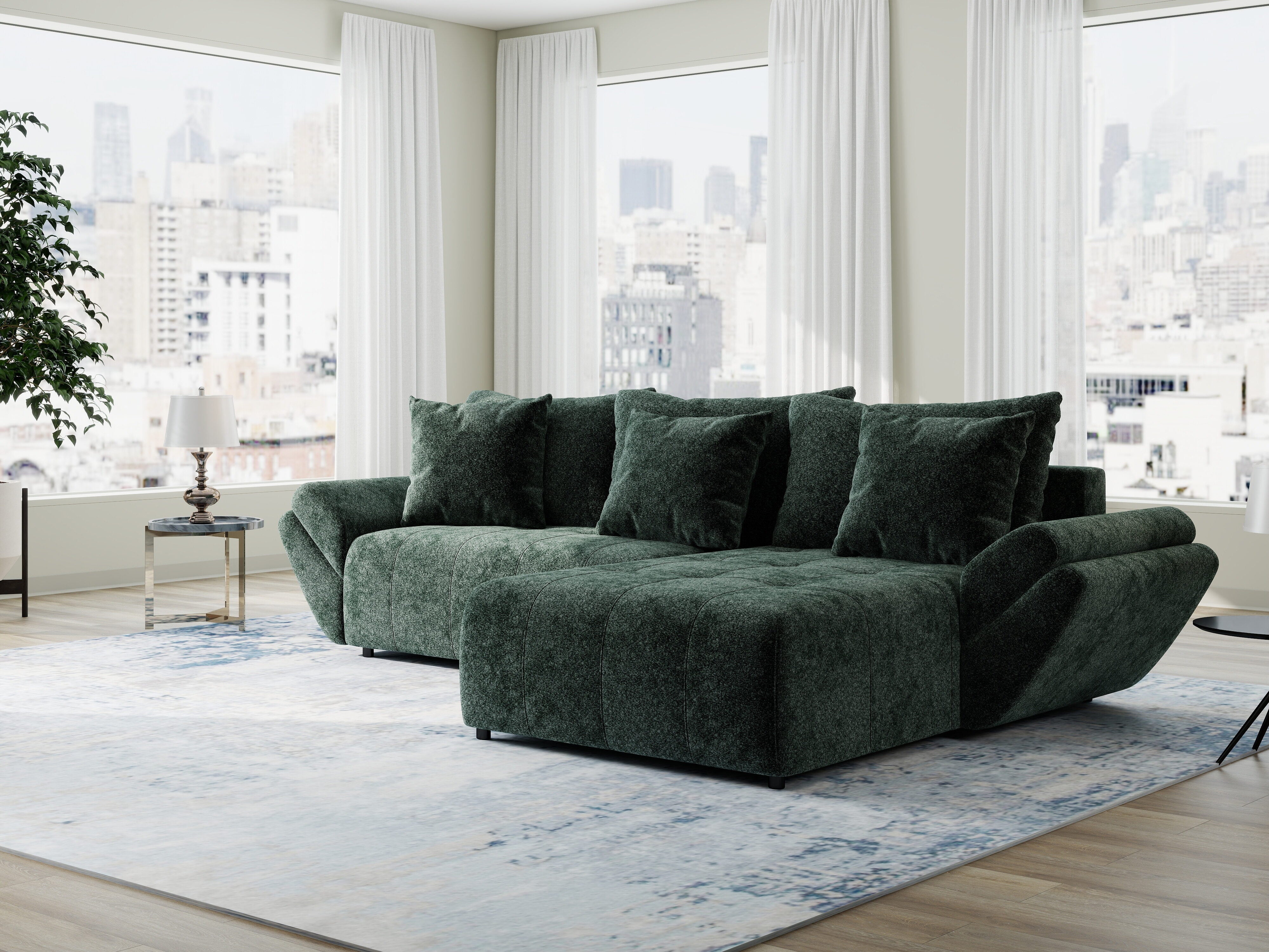 Colțar extensibil dumonde cu ladă de depozitare si sezut confortabil din spuma HR, Berlin Euphoria Verde 280x185 cm II