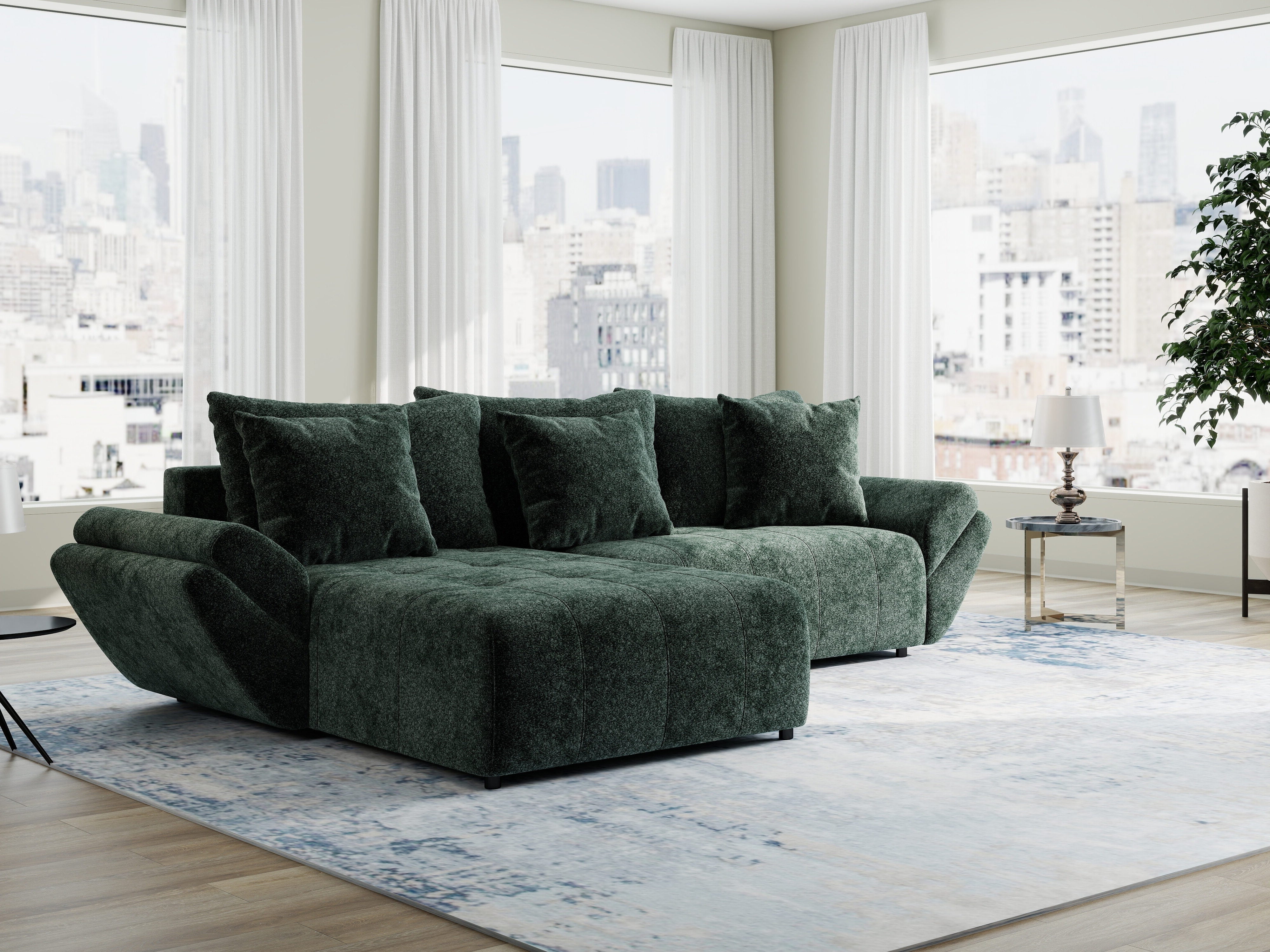 Colțar extensibil dumonde cu ladă de depozitare si sezut confortabil din spuma HR, Berlin Euphoria Verde 280x185 cm