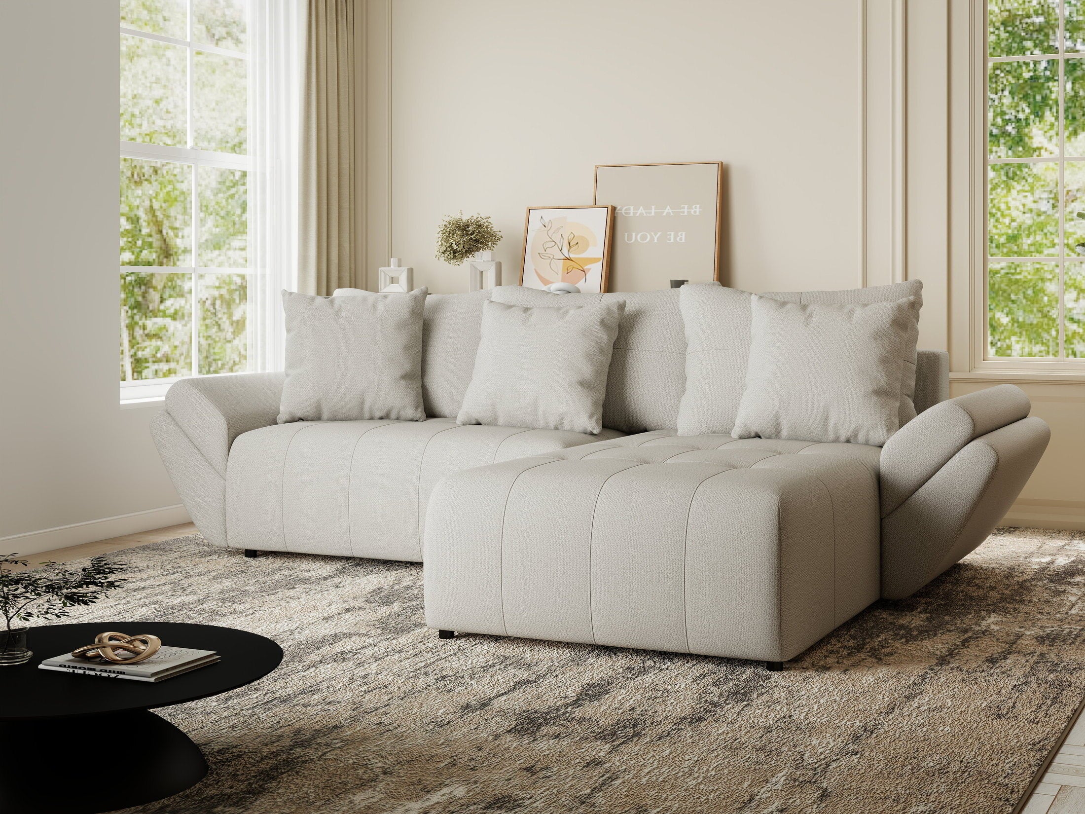 Colțar extensibil dumonde cu ladă de depozitare si sezut confortabil din spuma HR, Berlin Enjoy Bej 280x185 cm II