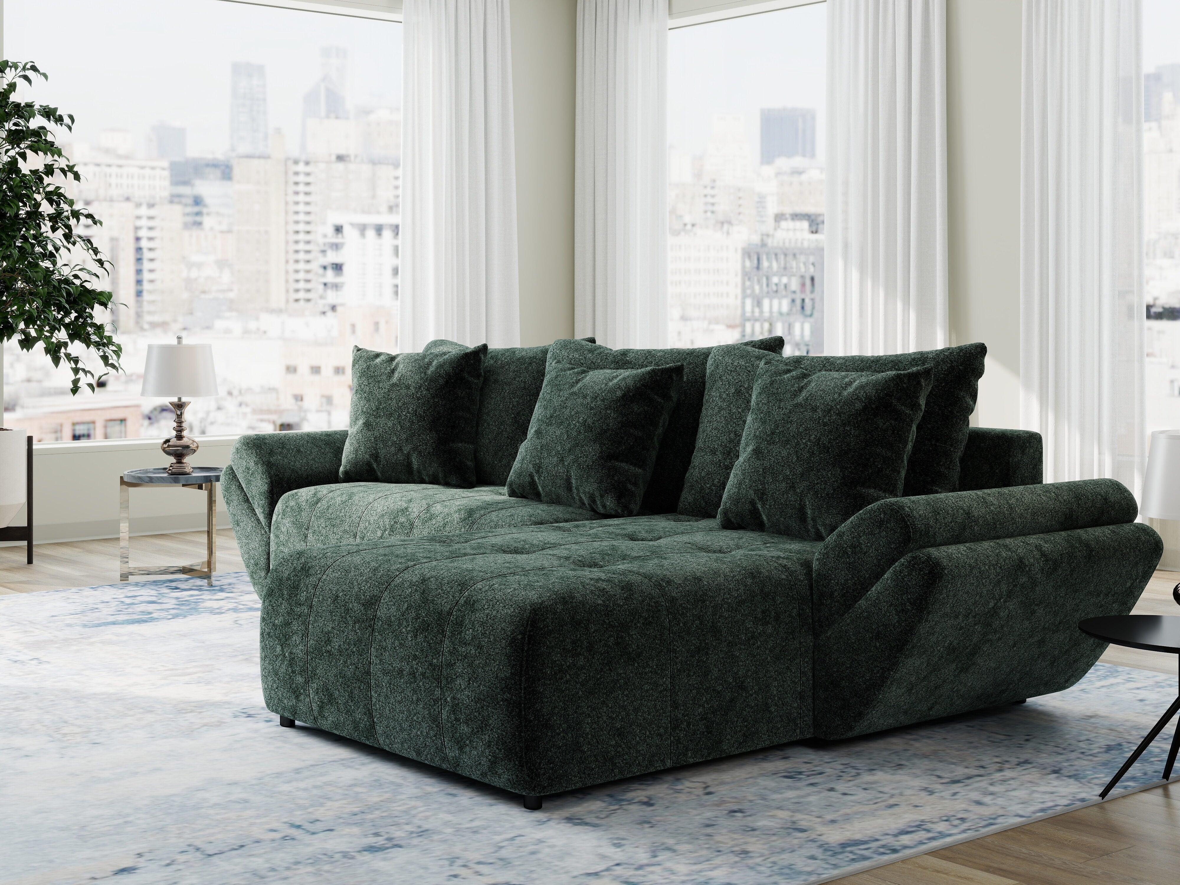 Colțar extensibil dumonde cu ladă de depozitare si sezut confortabil din spuma HR, Berlin Euphoria Verde 280x185 cm II