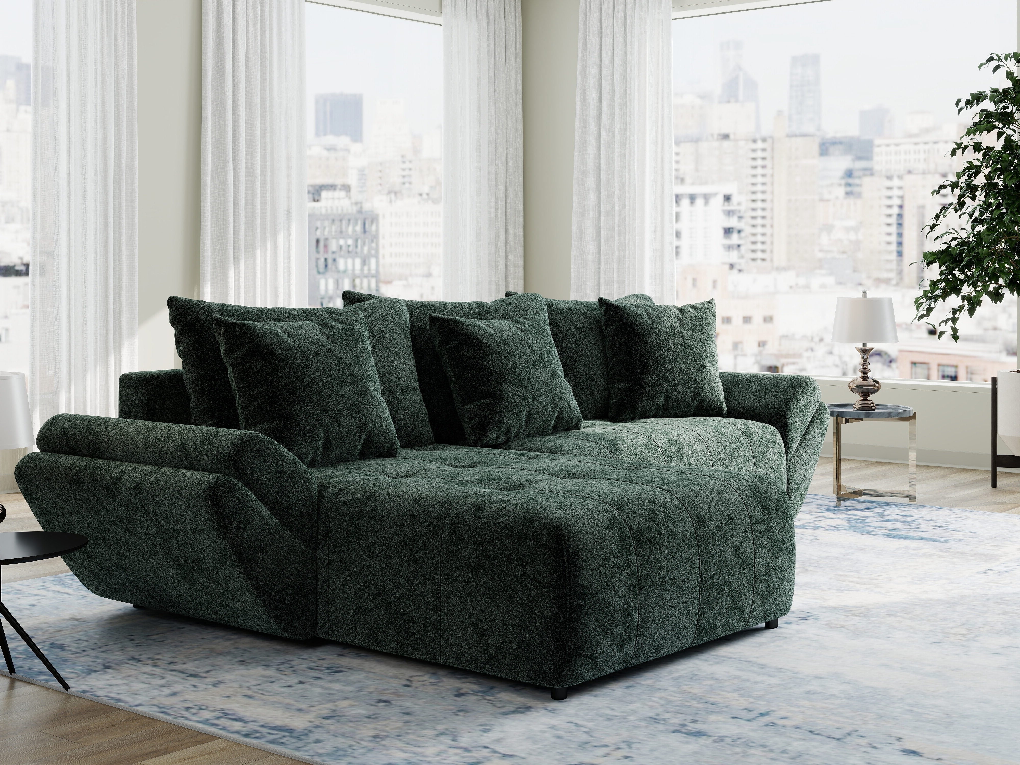 Colțar extensibil dumonde cu ladă de depozitare si sezut confortabil din spuma HR, Berlin Euphoria Verde 280x185 cm