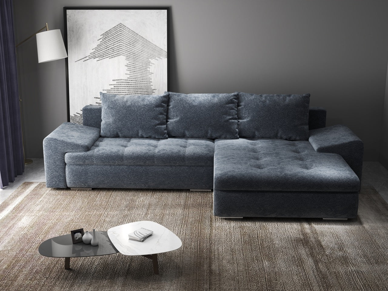 Colțar extensibil dumonde cu ladă de depozitare si sezut confortabil din spuma HR, Leonardo Euphoria Grafit 260x185 cm II Fabrica