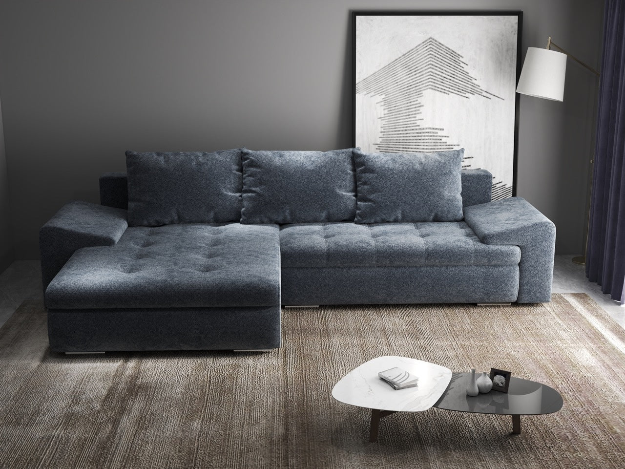 Colțar extensibil dumonde cu ladă de depozitare si sezut confortabil din spuma HR, Leonardo Euphoria Grafit 260x185 cm Fabrica