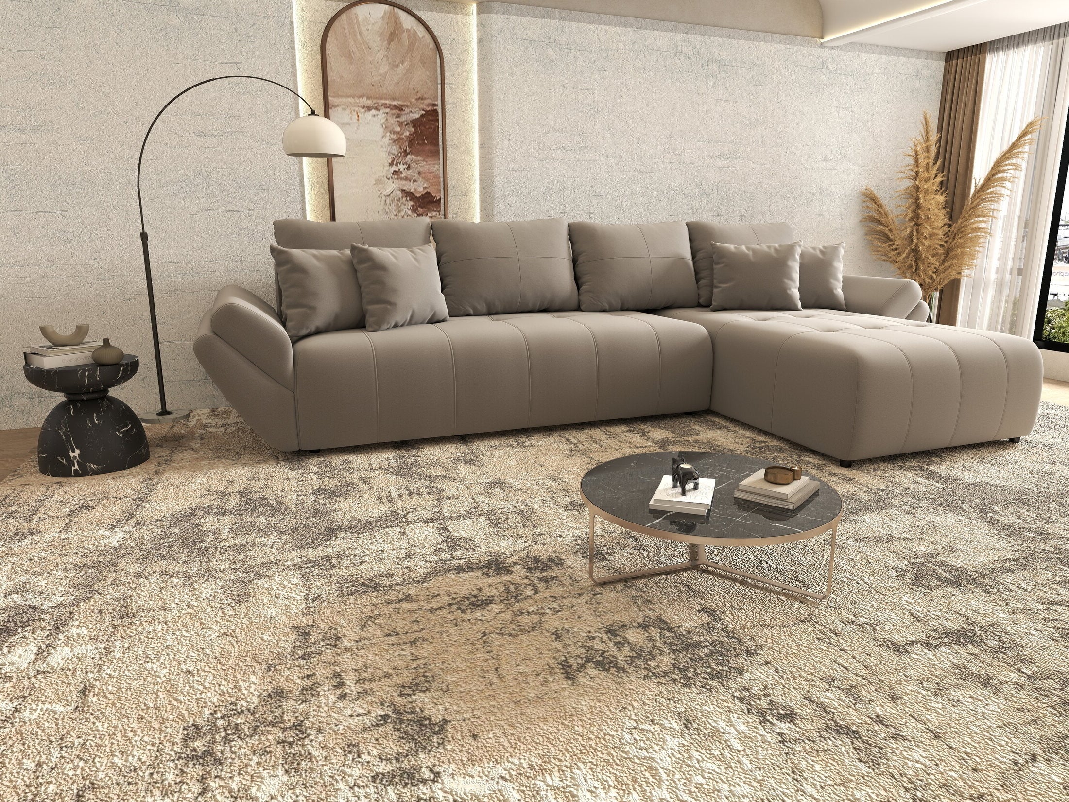 Colțar extensibil dumonde cu ladă de depozitare si sezut confortabil din spuma HR, Berlin XL Royal Gri 350x185 cm II