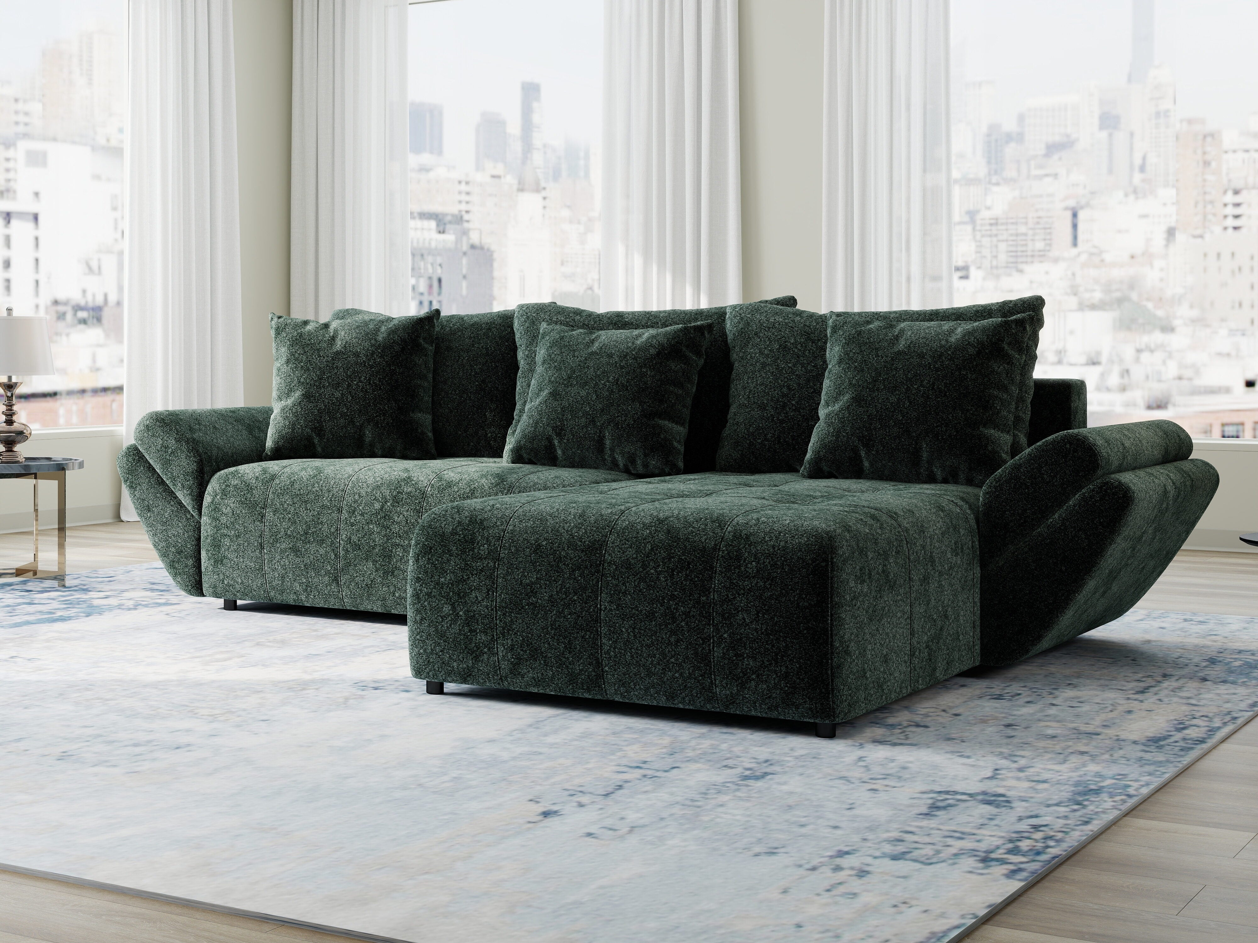 Colțar extensibil dumonde cu ladă de depozitare si sezut confortabil din spuma HR, Berlin Euphoria Verde 280x185 cm II