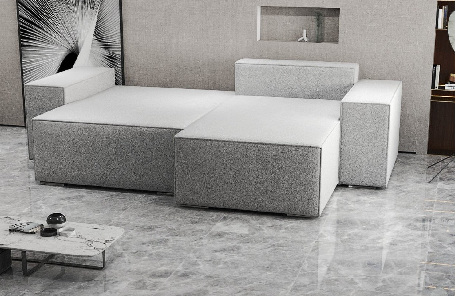 Colțar extensibil dumonde cu ladă de depozitare si sezut confortabil din spuma HR, Dream Euphoria Dove 290x185 cm II Fabrica