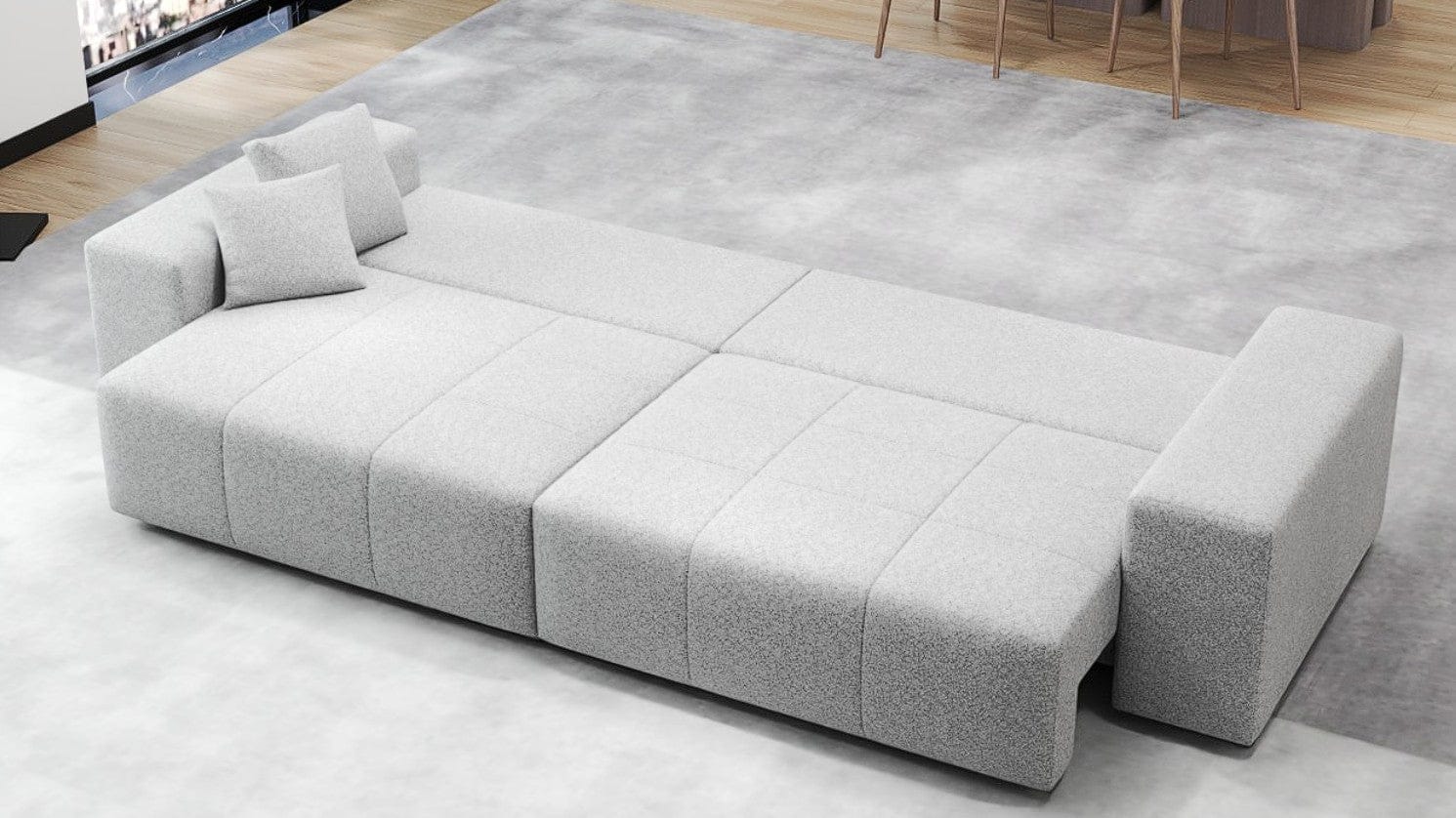 Canapea extensibilă dumonde cu ladă de depozitare si sezut confortabil din spuma HR, Marbela Enjoy Grey XXL 295x100 cm fabrica