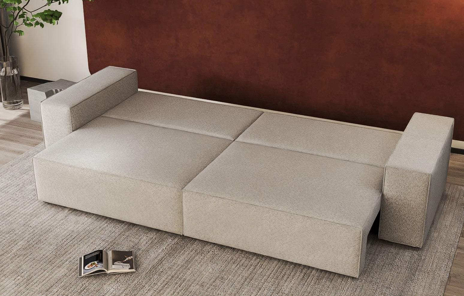 Canapea extensibilă dumonde cu ladă de depozitare si sezut confortabil din spuma HR, Dream Euphoria Dove 310x100 cm Fabrica