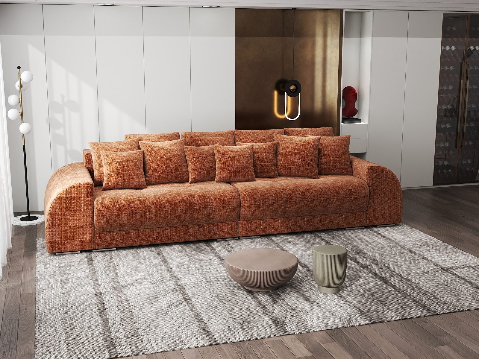 Canapea extensibilă dumonde cu 2 lăzi de depozitare si sezut confortabil din spuma high-density, Verona Cremona Teracota 52 310x100 cm