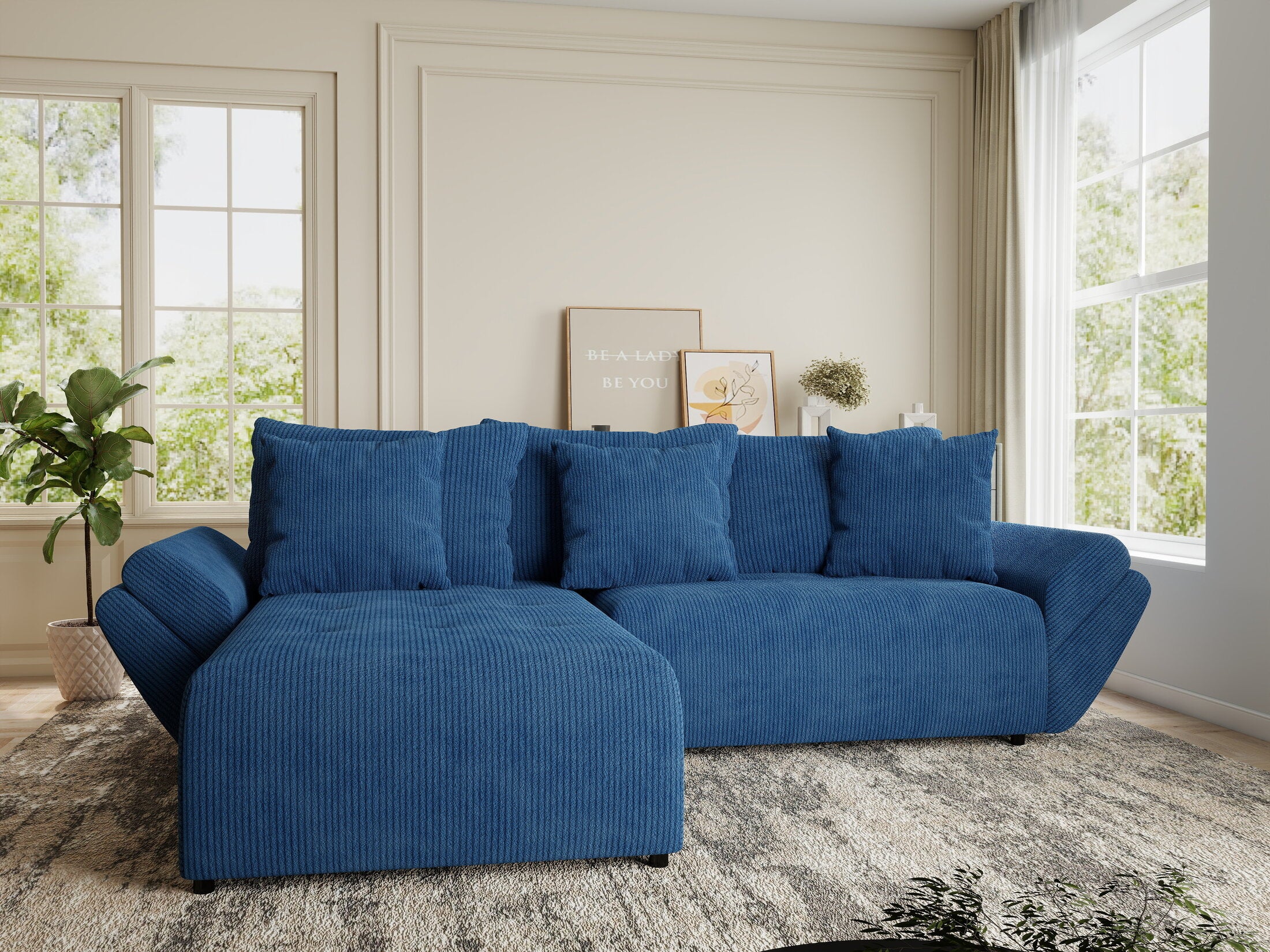 Colțar extensibil dumonde cu ladă de depozitare si sezut confortabil din spuma HR, Berlin Zoom Albastru 280x185 cm