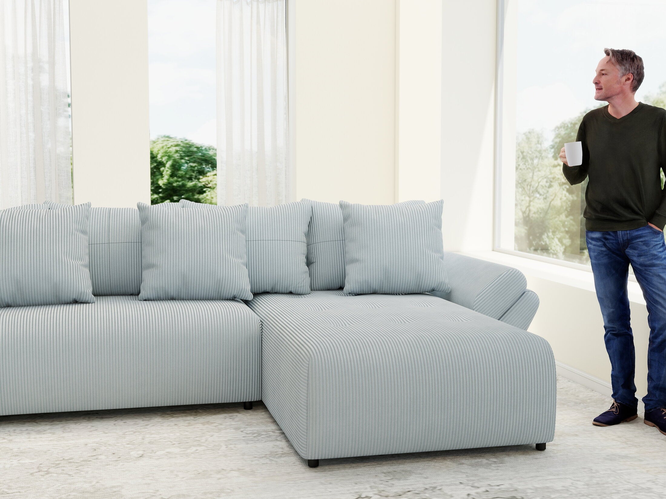 Colțar extensibil dumonde cu ladă de depozitare si sezut confortabil din spuma HR, Berlin U Zoom GREY 380x180 cm