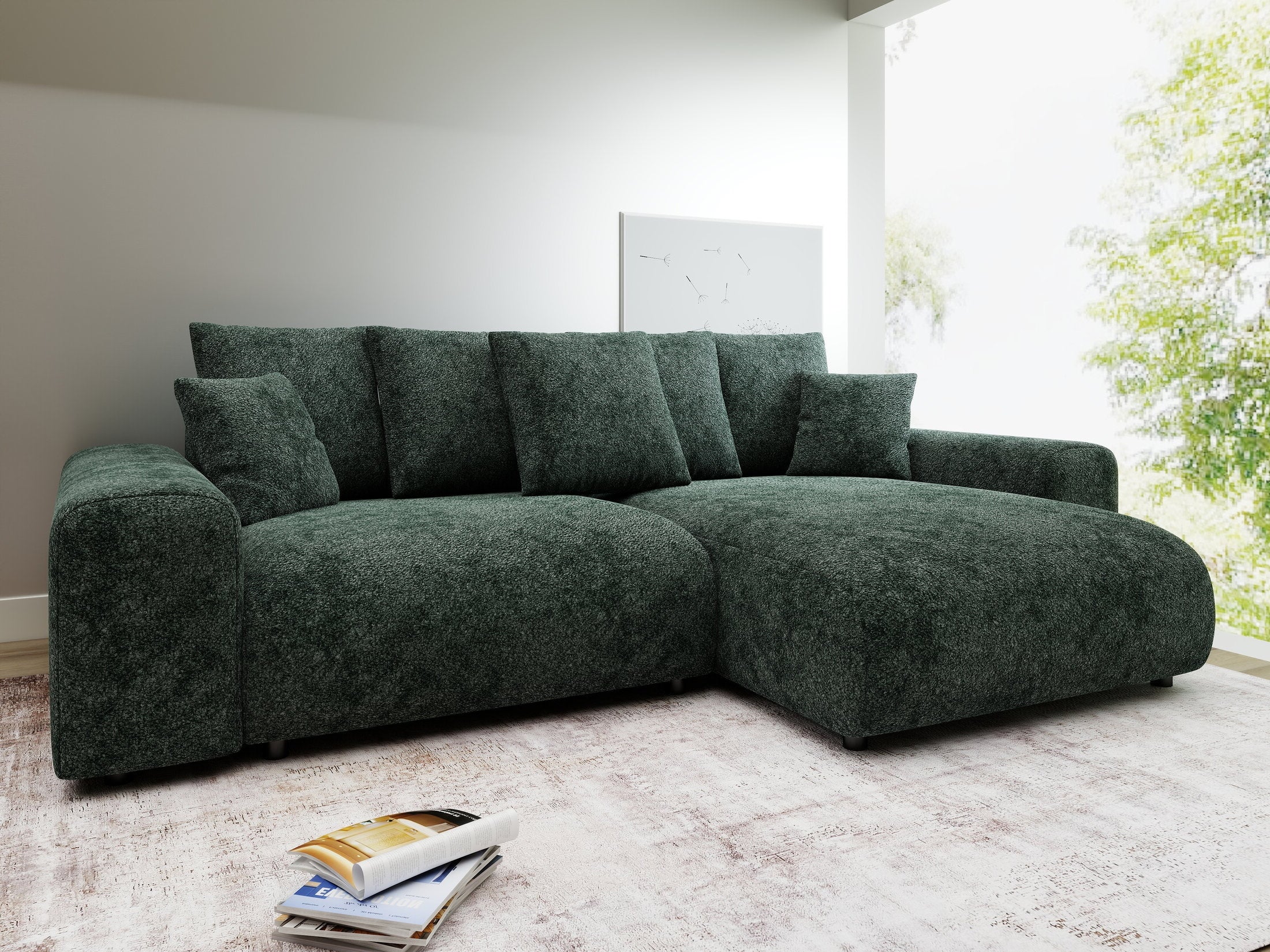 Colțar extensibil dumonde cu ladă de depozitare și șezut confortabil din spumă HR, Luma Euphoria Verde 255x168 cm II