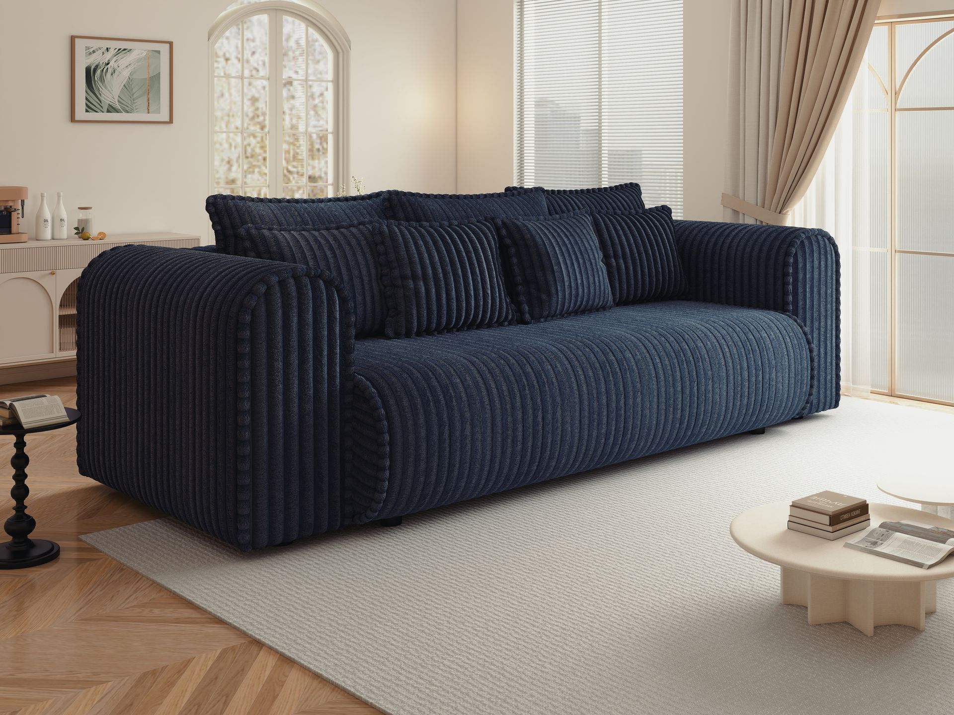Canapea extensibilă dumonde cu ladă de depozitare si sezut confortabil din spuma high-density, Monaco Mica Tilia Albastru 240x100 cm