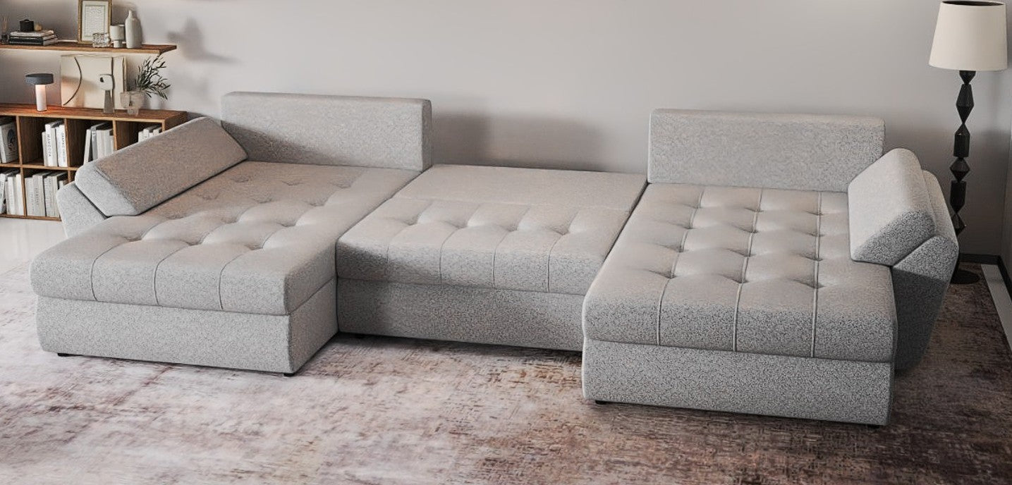 Colțar extensibil dumonde cu ladă de depozitare si sezut confortabil din spuma HR, Loana U Euphoria Dove 355x185 cm Fabrica