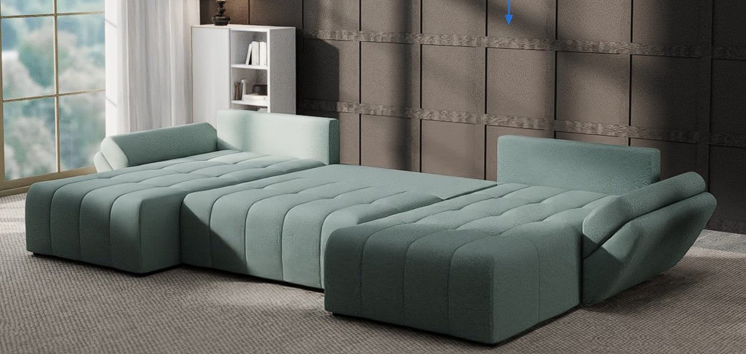 Colțar extensibil dumonde cu ladă de depozitare si sezut confortabil din spuma HR, Berlin U Enjoy Mint 380x180 cm Fabrica