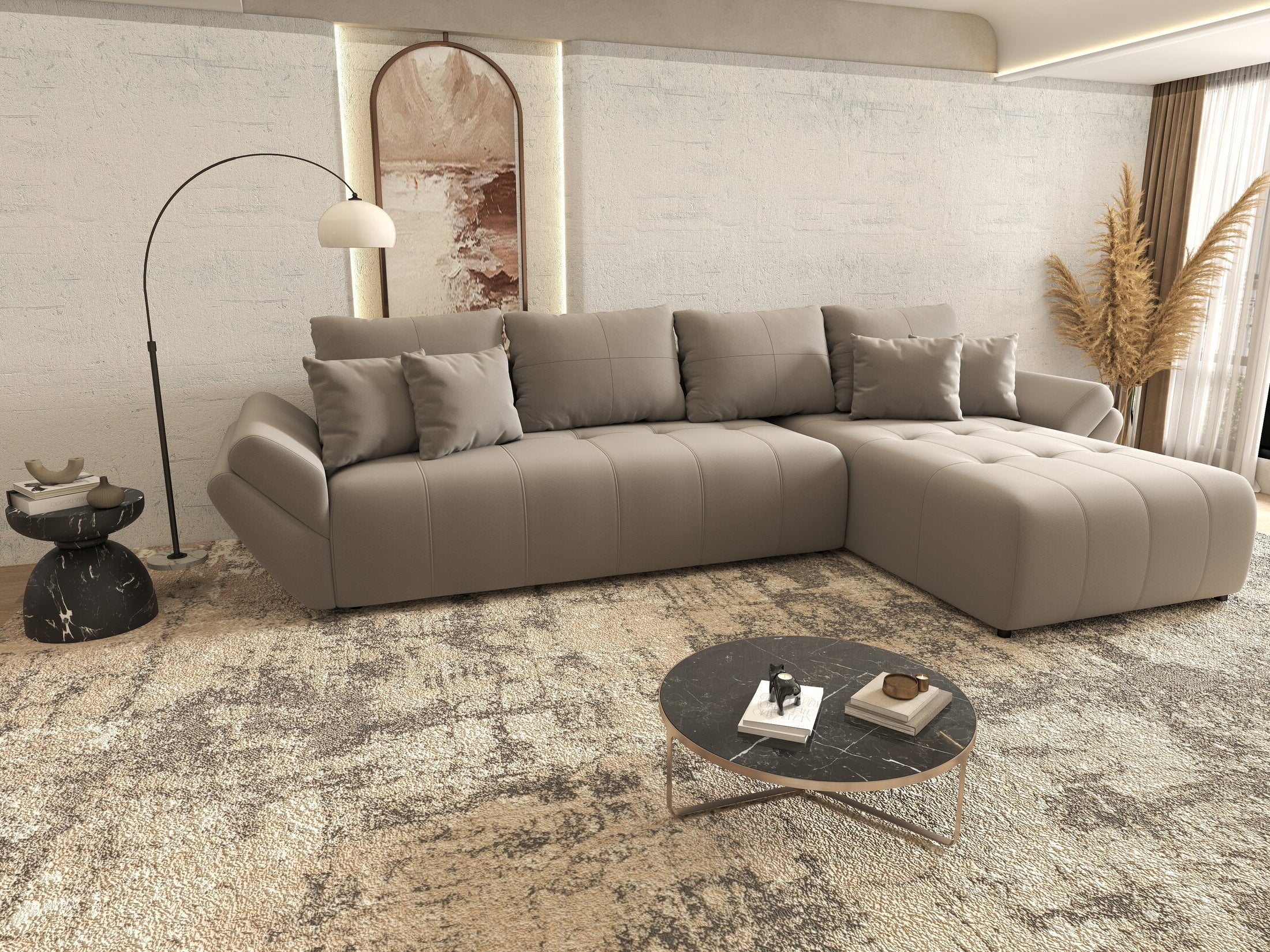 Colțar extensibil dumonde cu ladă de depozitare si sezut confortabil din spuma HR, Berlin XL Royal Gri 350x185 cm II