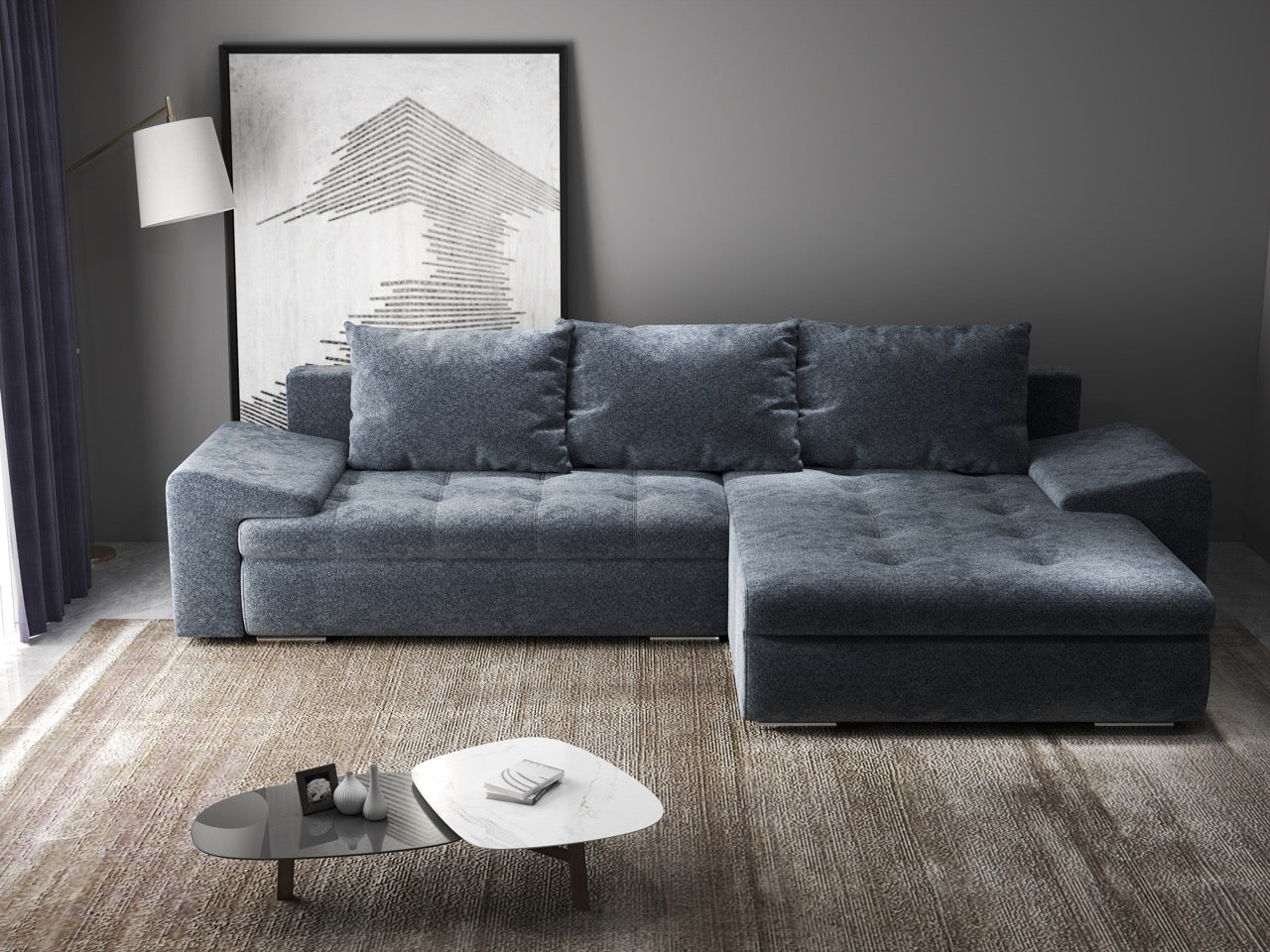 Colțar extensibil dumonde cu ladă de depozitare si sezut confortabil din spuma HR, Leonardo Euphoria Grafit 260x185 cm II Fabrica