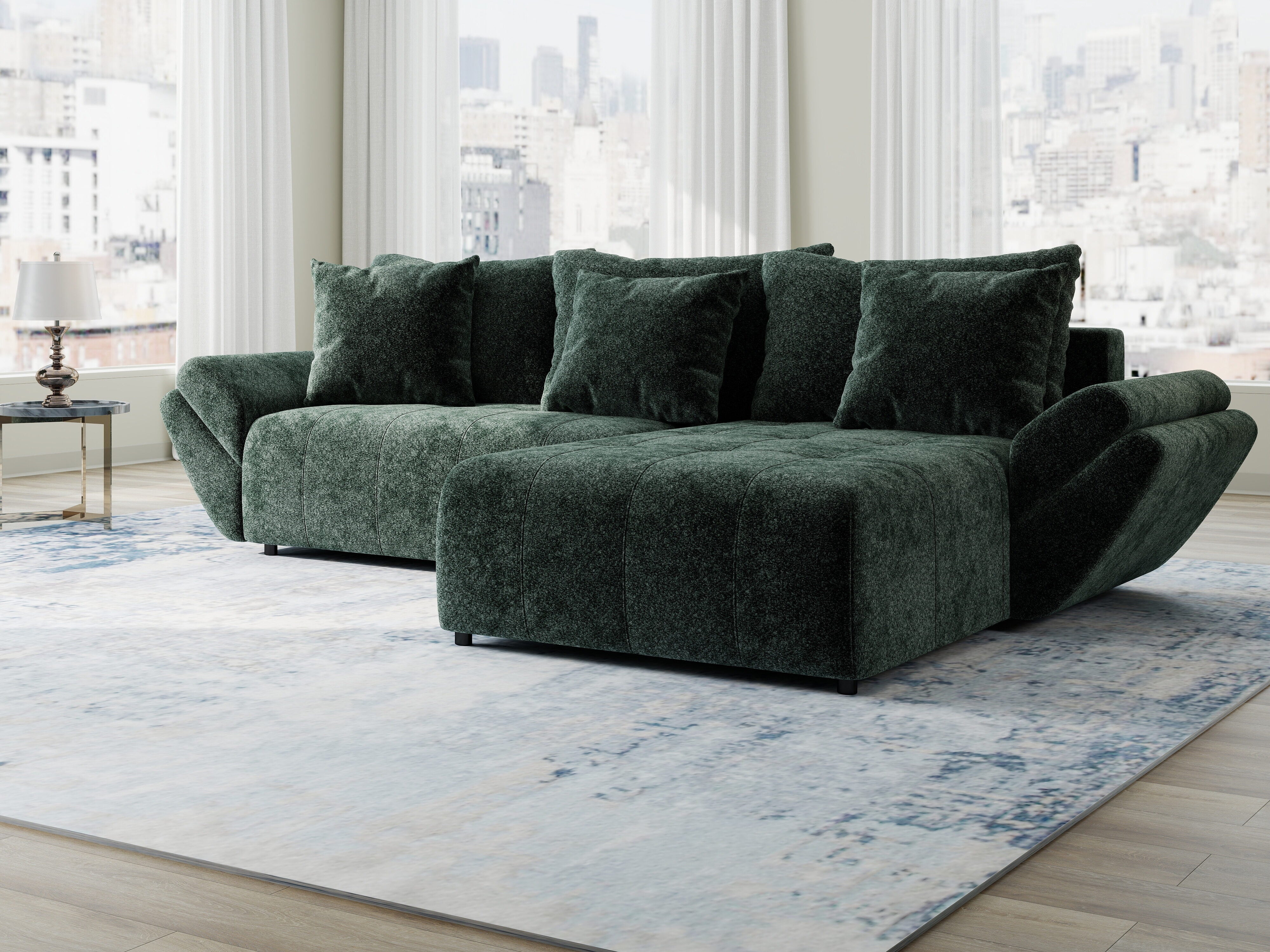 Colțar extensibil dumonde cu ladă de depozitare si sezut confortabil din spuma HR, Berlin Euphoria Verde 280x185 cm II