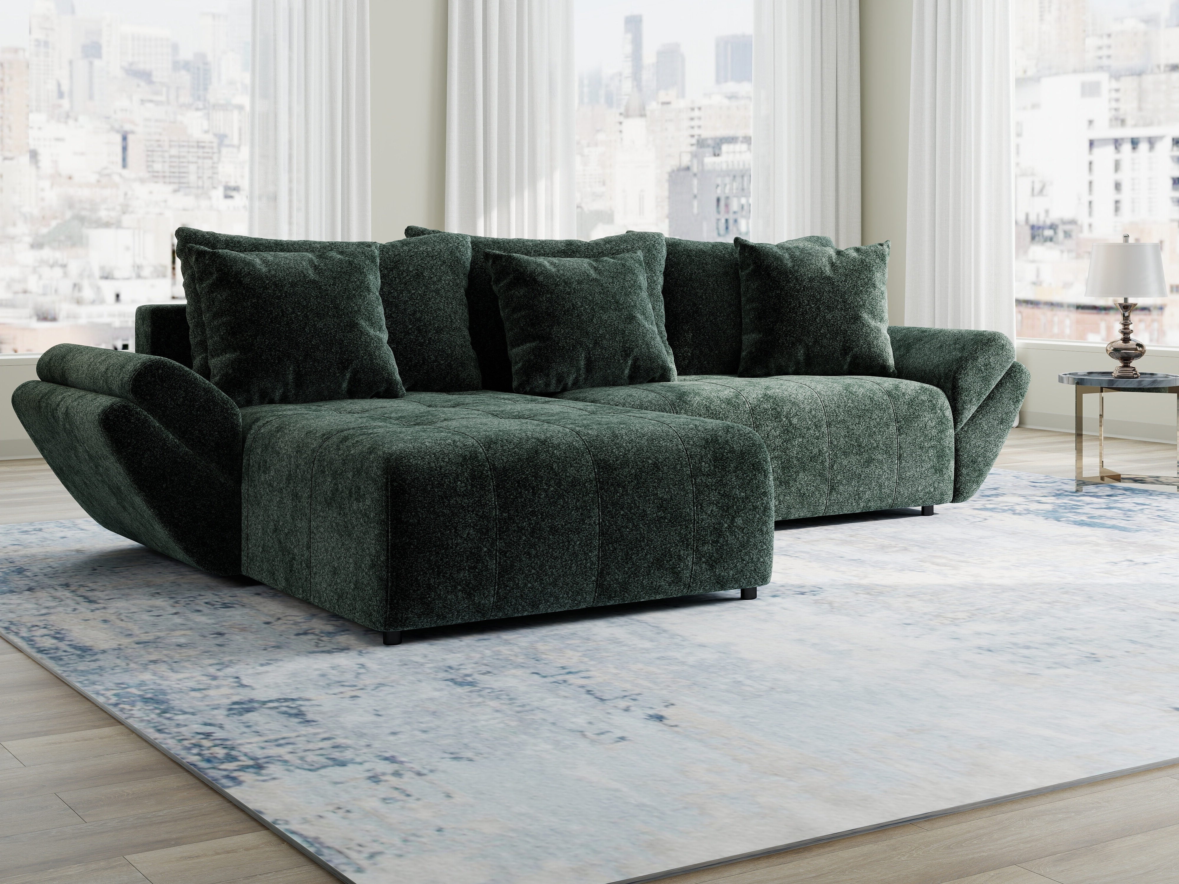 Colțar extensibil dumonde cu ladă de depozitare si sezut confortabil din spuma HR, Berlin Euphoria Verde 280x185 cm