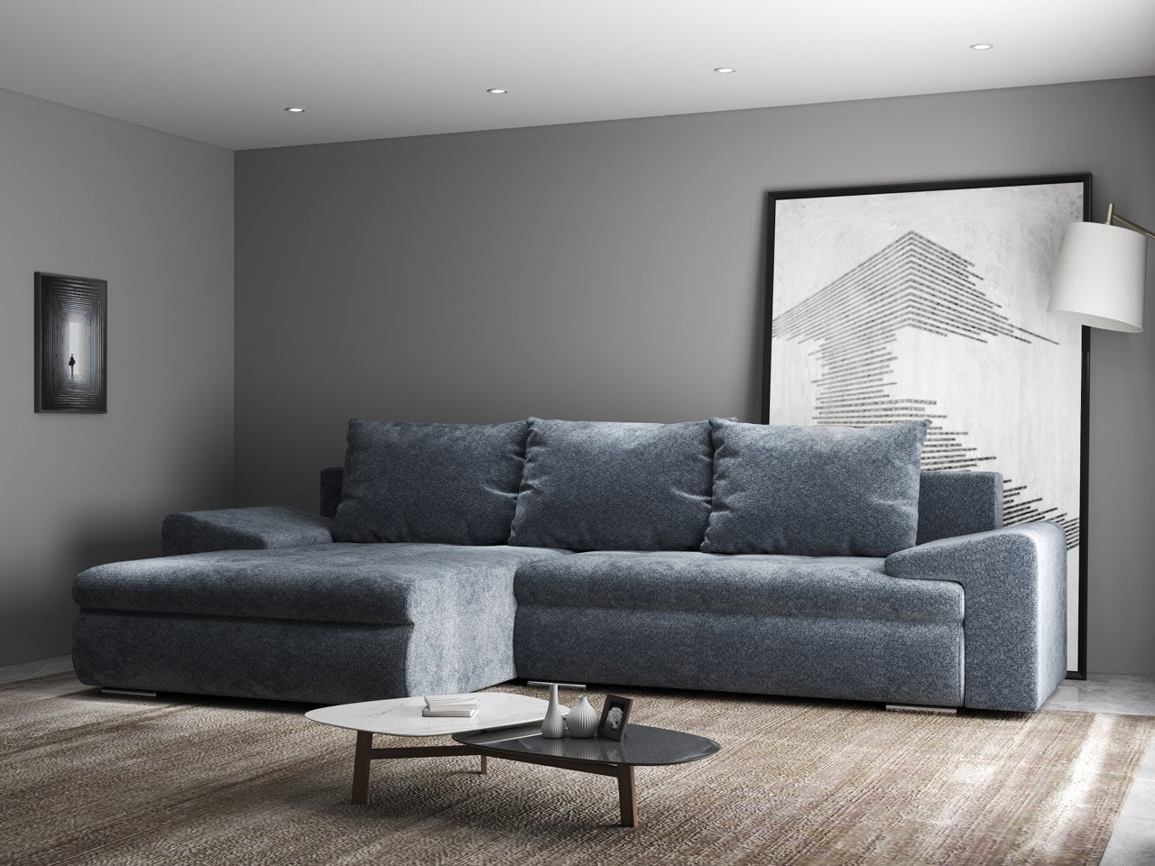 Colțar extensibil dumonde cu ladă de depozitare si sezut confortabil din spuma HR, Leonardo Euphoria Grafit 260x185 cm Fabrica