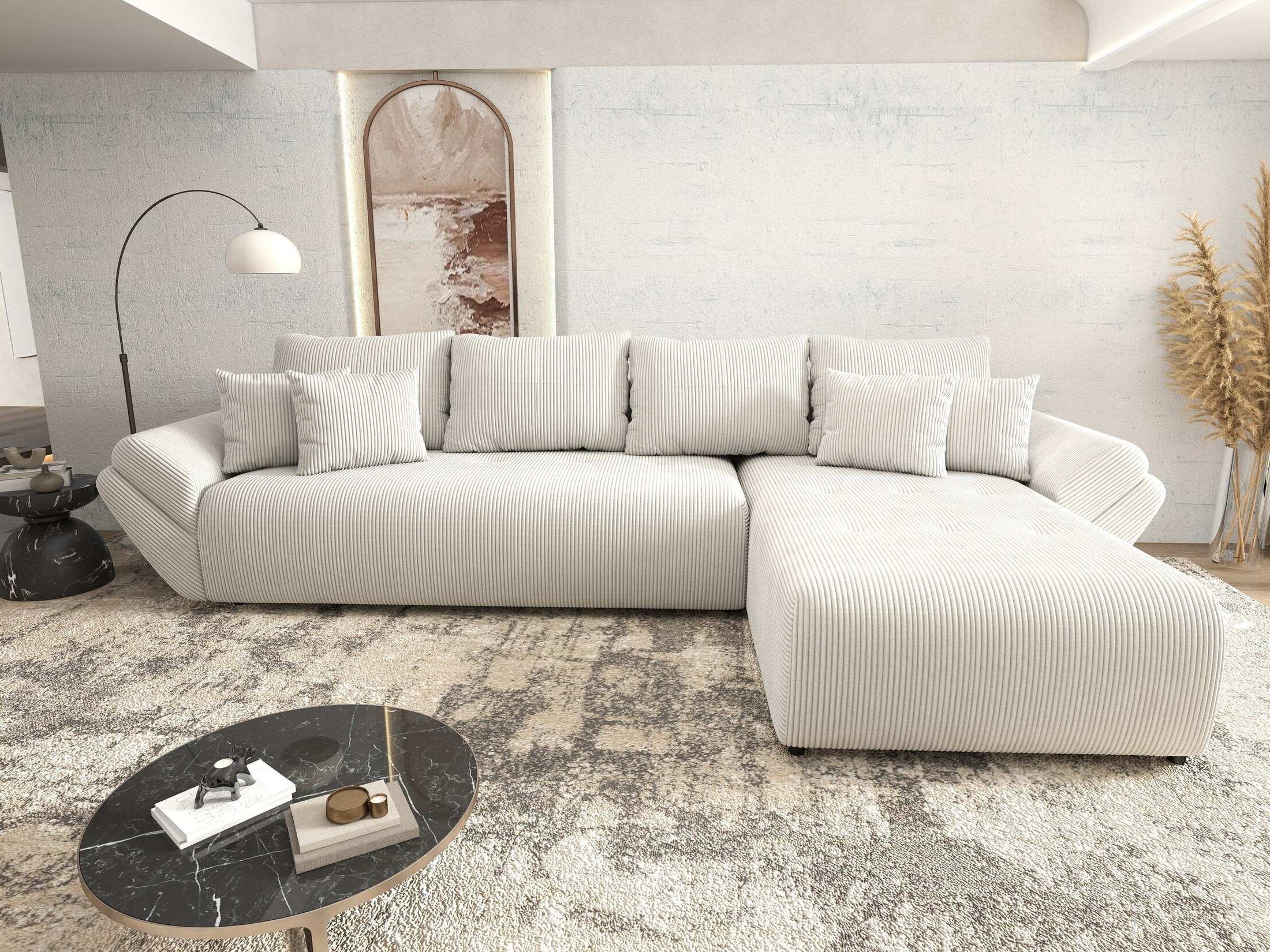 Colțar extensibil dumonde cu ladă de depozitare si sezut confortabil din spuma HR, Berlin XL Zoom Crem 350x185 cm II