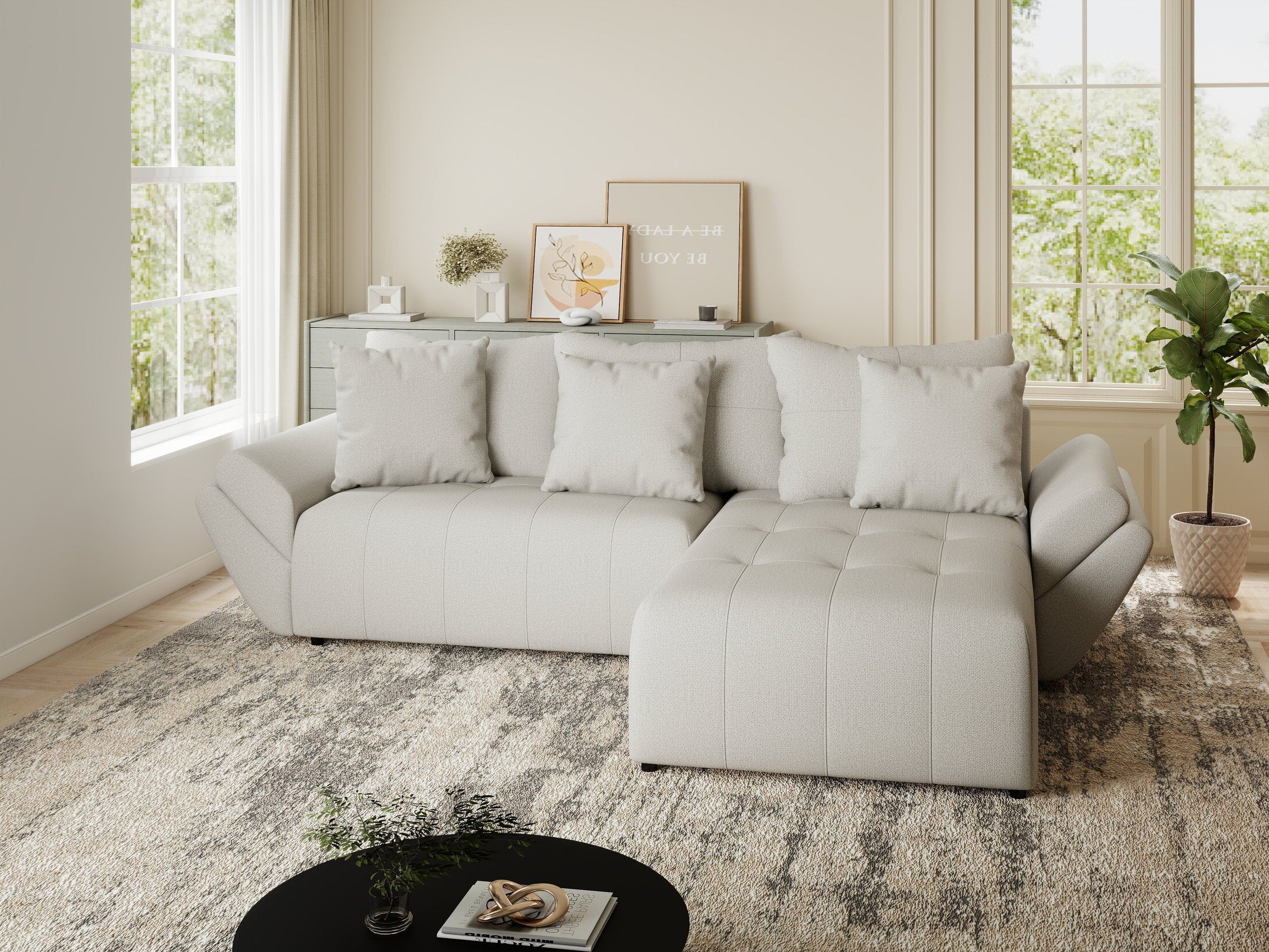 Colțar extensibil dumonde cu ladă de depozitare si sezut confortabil din spuma HR, Berlin Enjoy Bej 280x185 cm II