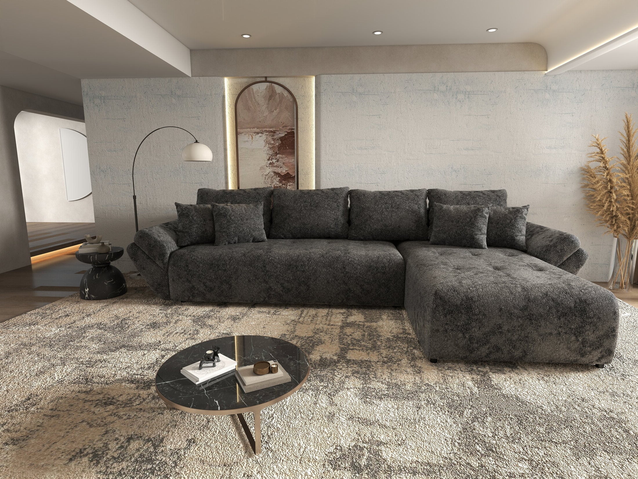 Colțar extensibil dumonde cu ladă de depozitare si sezut confortabil din spuma HR, Berlin XL Euphoria Negru 350x185 cm II