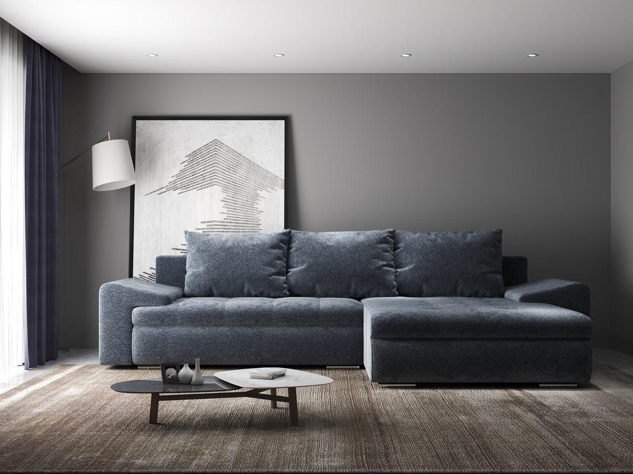 Colțar extensibil dumonde cu ladă de depozitare si sezut confortabil din spuma HR, Leonardo Euphoria Grafit 260x185 cm II Fabrica