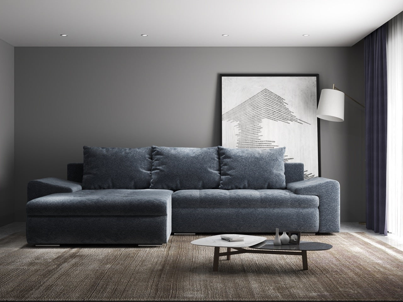 Colțar extensibil dumonde cu ladă de depozitare si sezut confortabil din spuma HR, Leonardo Euphoria Grafit 260x185 cm Fabrica