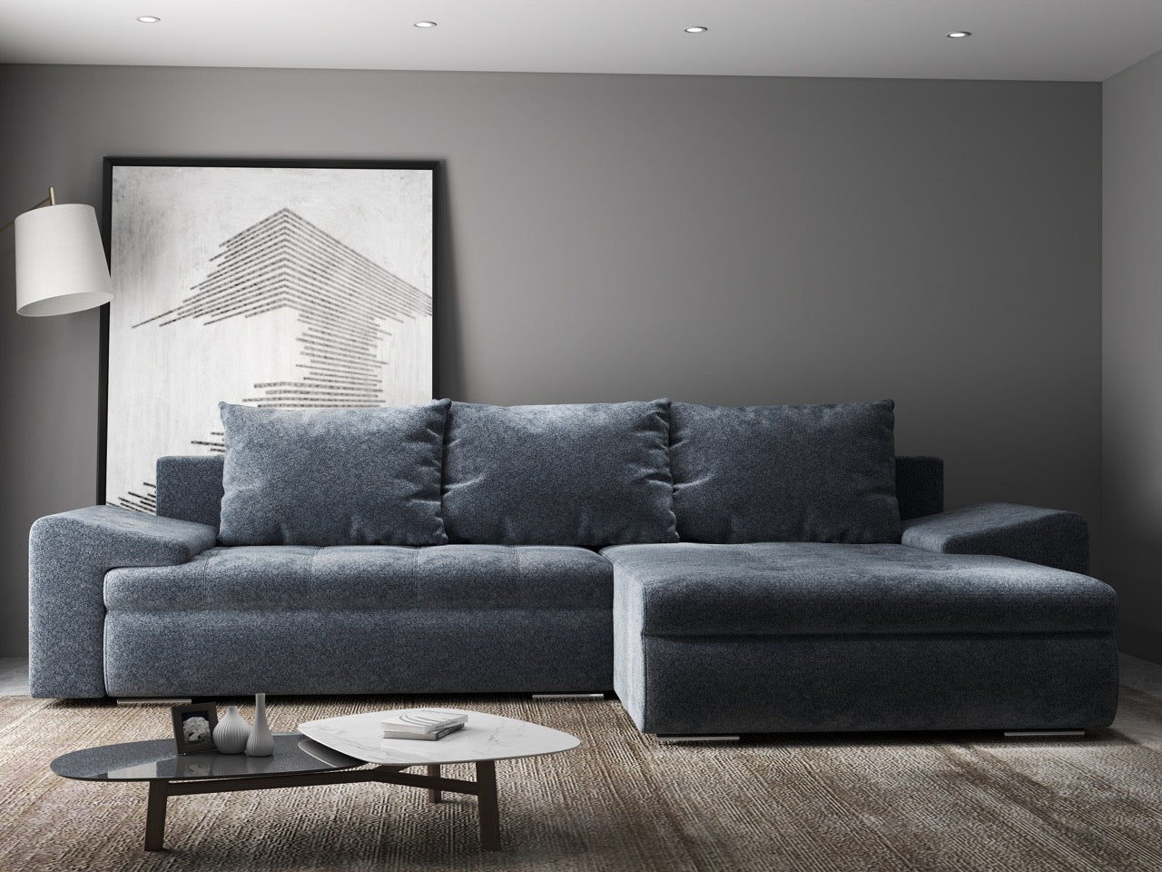 Colțar extensibil dumonde cu ladă de depozitare si sezut confortabil din spuma HR, Leonardo Euphoria Grafit 260x185 cm II Fabrica