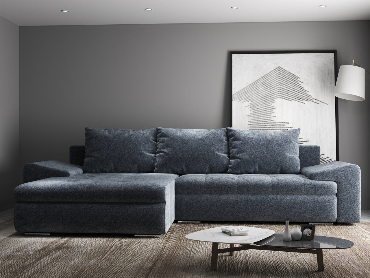 Colțar extensibil dumonde cu ladă de depozitare si sezut confortabil din spuma HR, Leonardo Euphoria Grafit 260x185 cm Fabrica