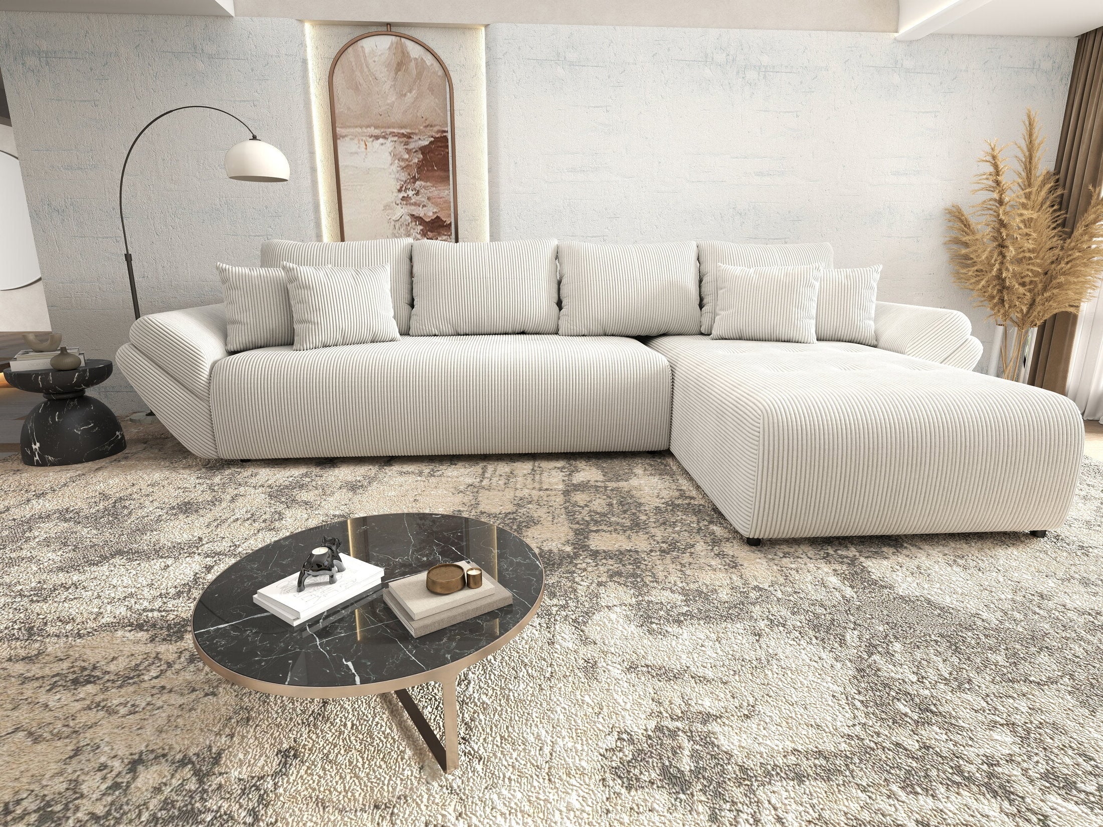 Colțar extensibil dumonde cu ladă de depozitare si sezut confortabil din spuma HR, Berlin XL Zoom Crem 350x185 cm II