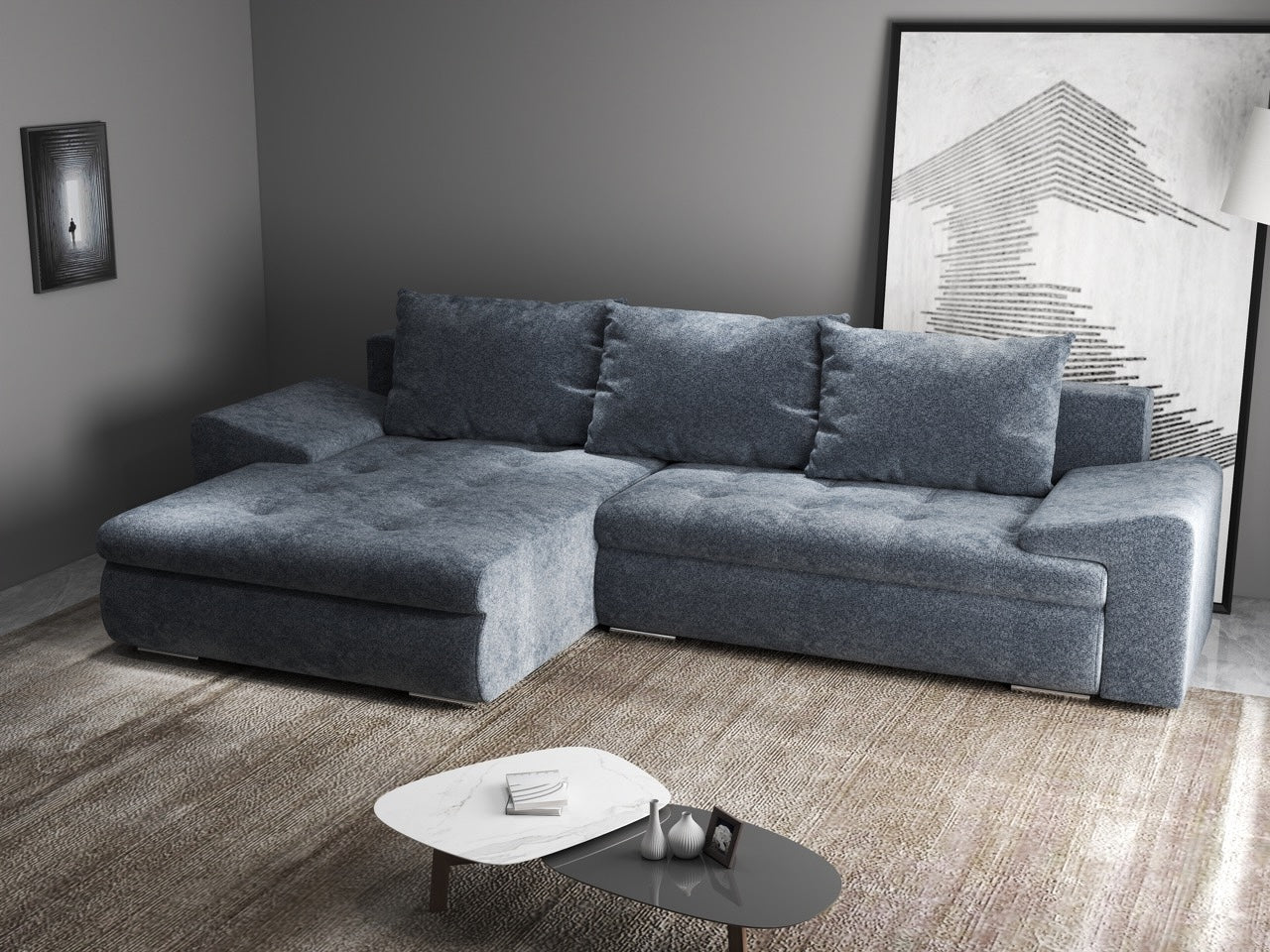 Colțar extensibil dumonde cu ladă de depozitare si sezut confortabil din spuma HR, Leonardo Euphoria Grafit 260x185 cm Fabrica