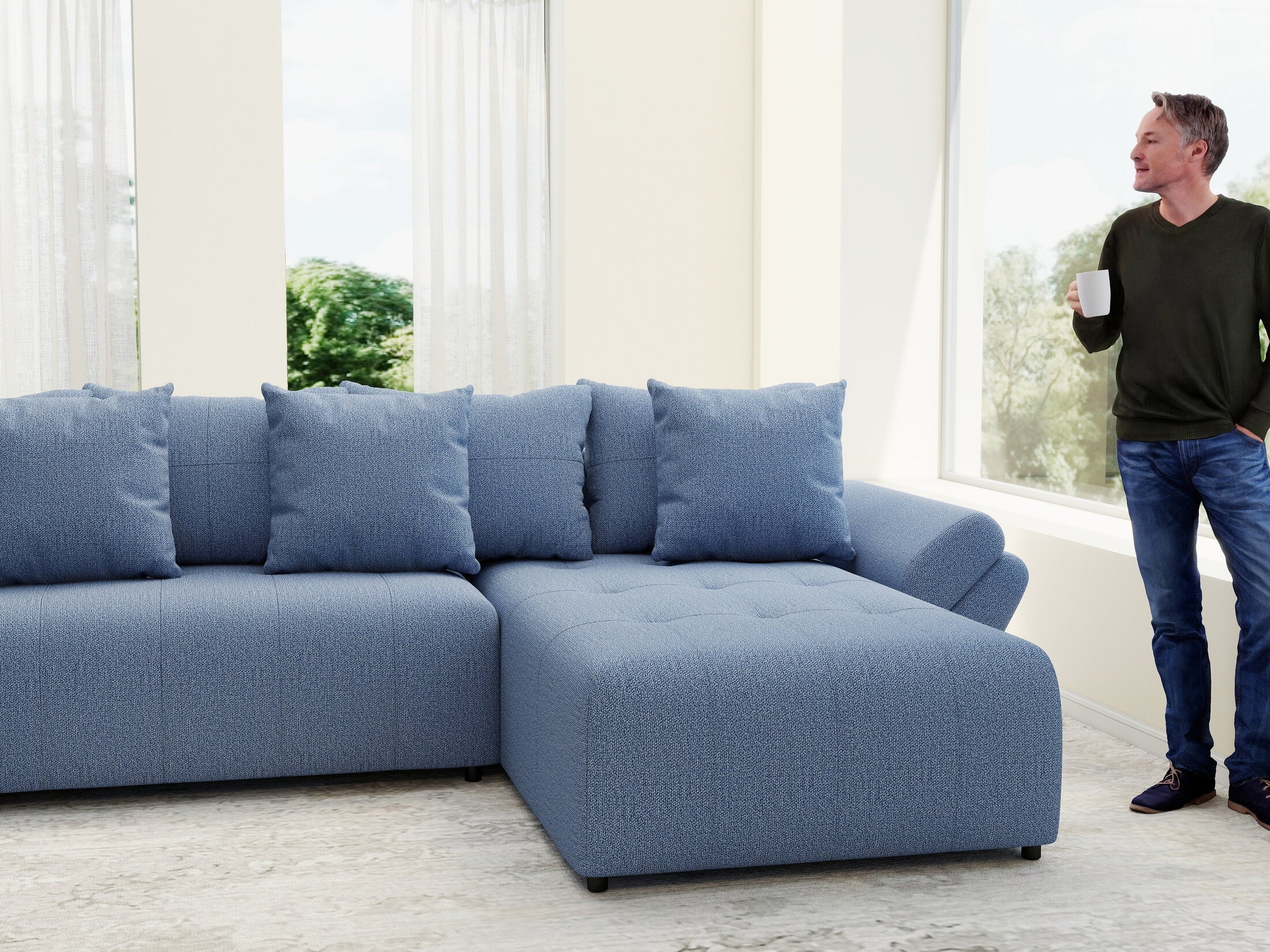 Colțar extensibil dumonde cu ladă de depozitare Berlin U Enjoy Blue 400x185 cm