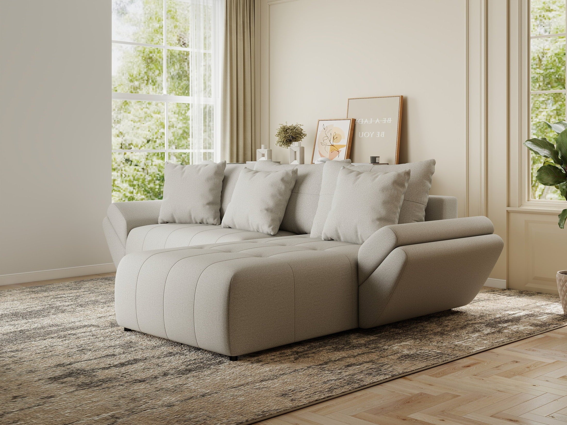 Colțar extensibil dumonde cu ladă de depozitare si sezut confortabil din spuma HR, Berlin Enjoy Bej 280x185 cm II